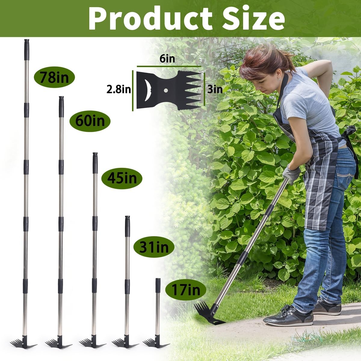 Weed Puller Tool, 78" Manual Weeder Remover Tool, 2 in 1 Stand Up Rake for Garden
