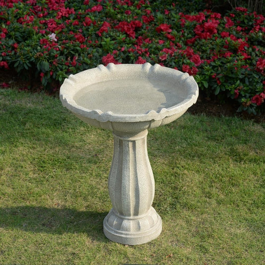 Bird Bath for Outdoor - 26'' Tall Resin Stone Modeling Design Birdbaths, Lightweight and Durable - Enhance Your Outside Garden with This Stunning Water Feature (Ivory White)