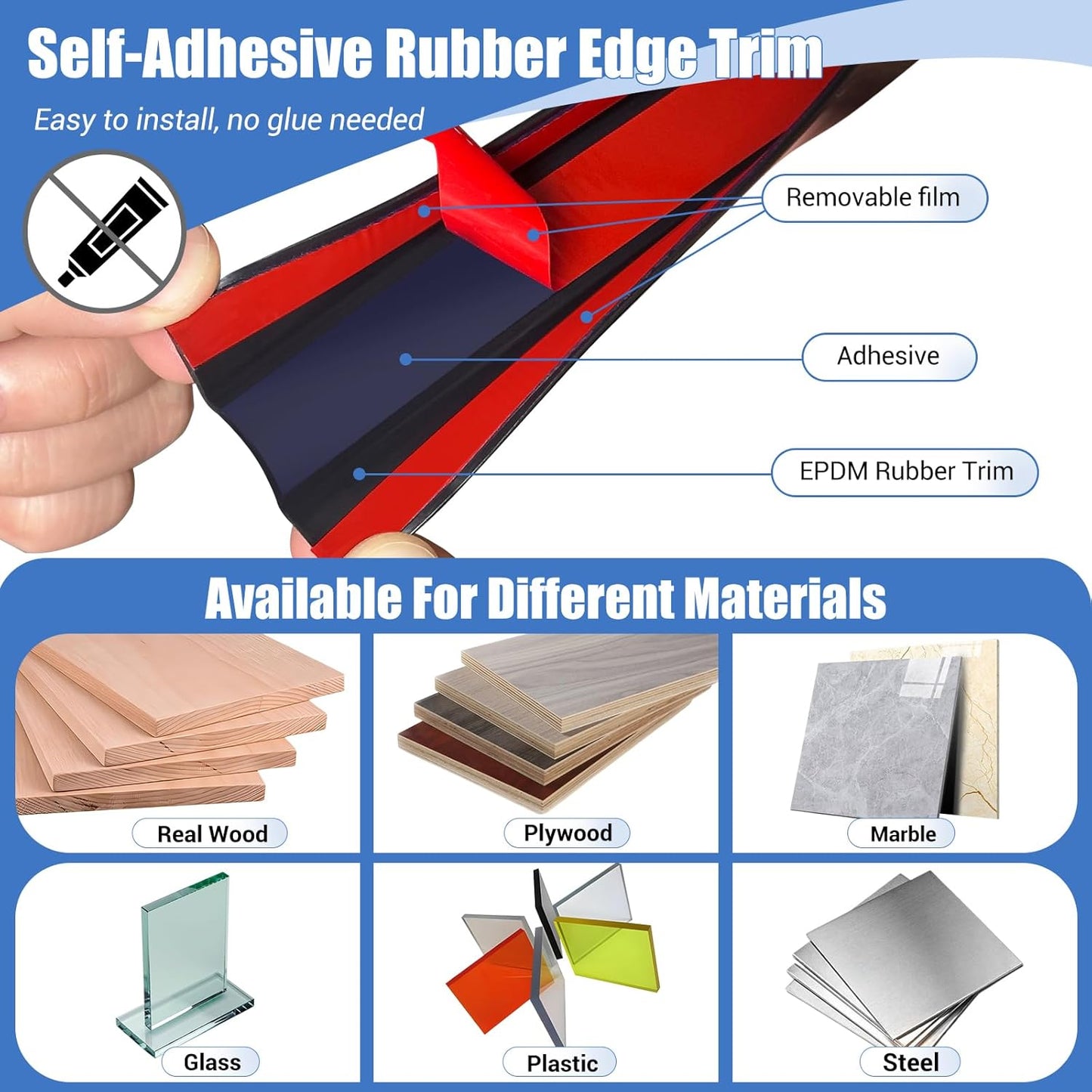 Rubber Edge Trim, Self-Adhesive U Channel Edge Protector for Interior Door Side, Woods, Flexible U Shaped Peel and Stick Edge Banding, Furniture Edge Guard, Fit 1-3/8"(35mm), 10Ft, Black