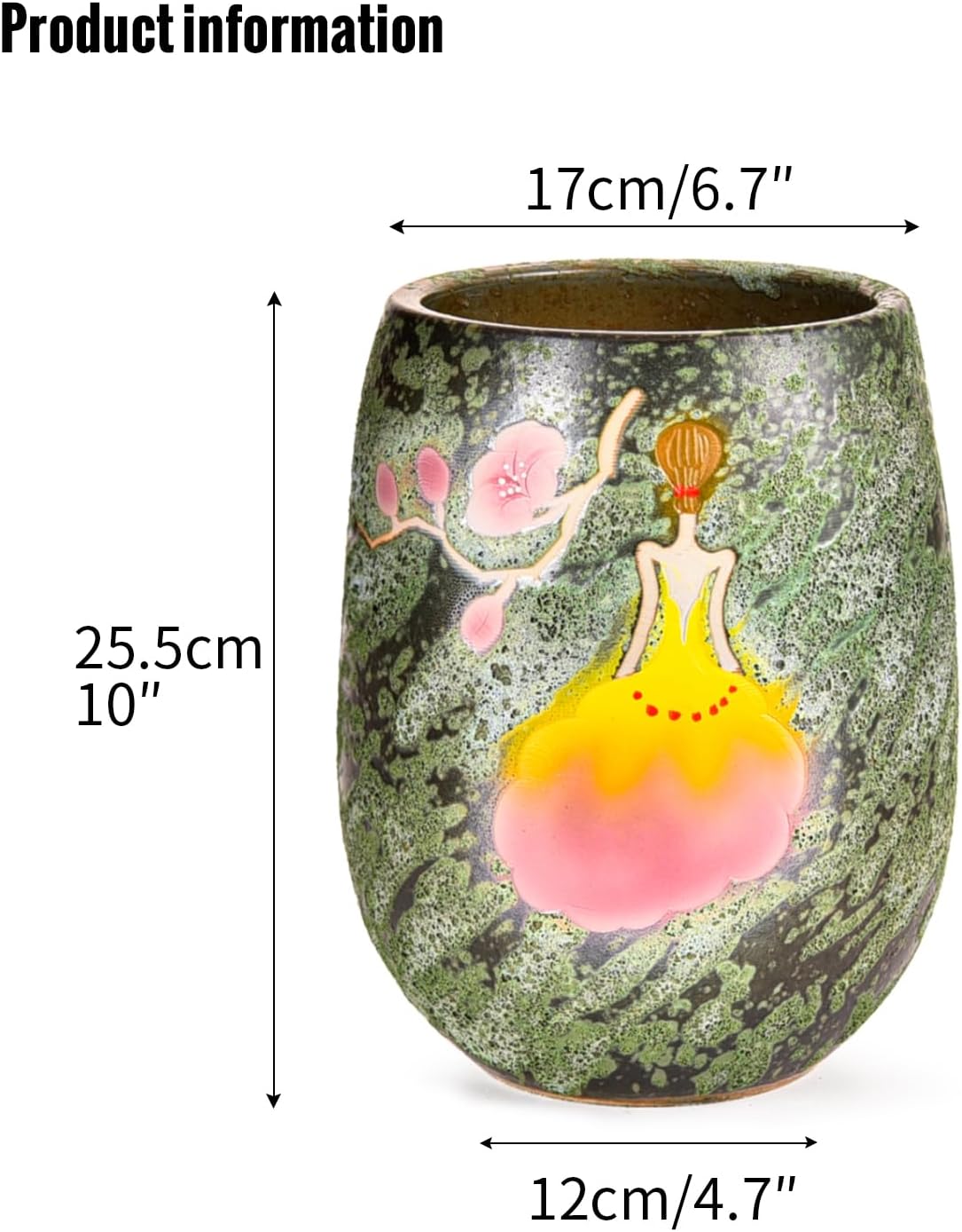 Sungmor 10.6 Inch Ceramic Succulent Plant Pot with Drainage Hole, Hand Painted Flower Pots for Plants, Unique Texture Decorative Planter for Indoor and Outdoor, Pottery Vase for Home Office Decor