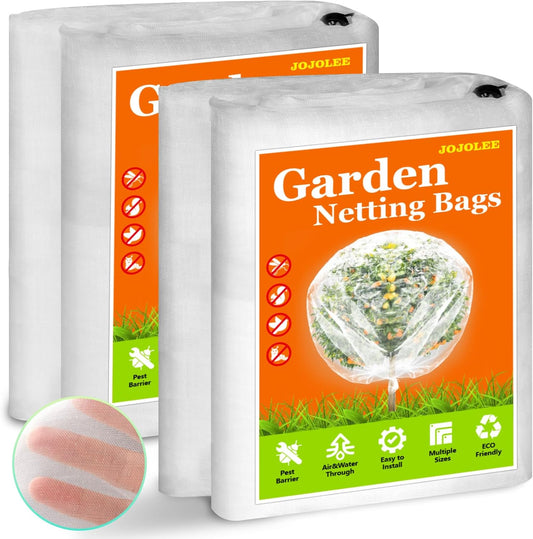 JOJOLEE Garden Blueberry Bush Netting Cover, 4Pcs 4.9 x 3.1FT Insect Bird Nettings with Zipper and Drawstring, Protective Plant Cover Mesh Net Bags for Fruit Trees, Tomatoes, Flowers
