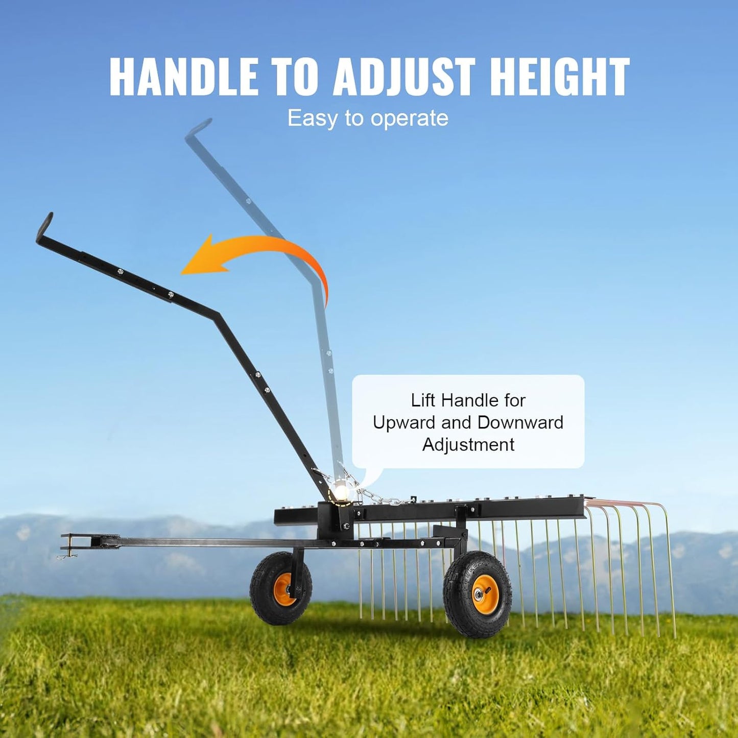 VEVOR Tow Behind Dethatcher, 60-inch Tow Dethatcher with 24 Steel Tines, Lawn Dethatcher Rake for ATV or Mower, Tow Behind Lawn Rake with Lift Handle for Leaves, Pine Needles, and Grass