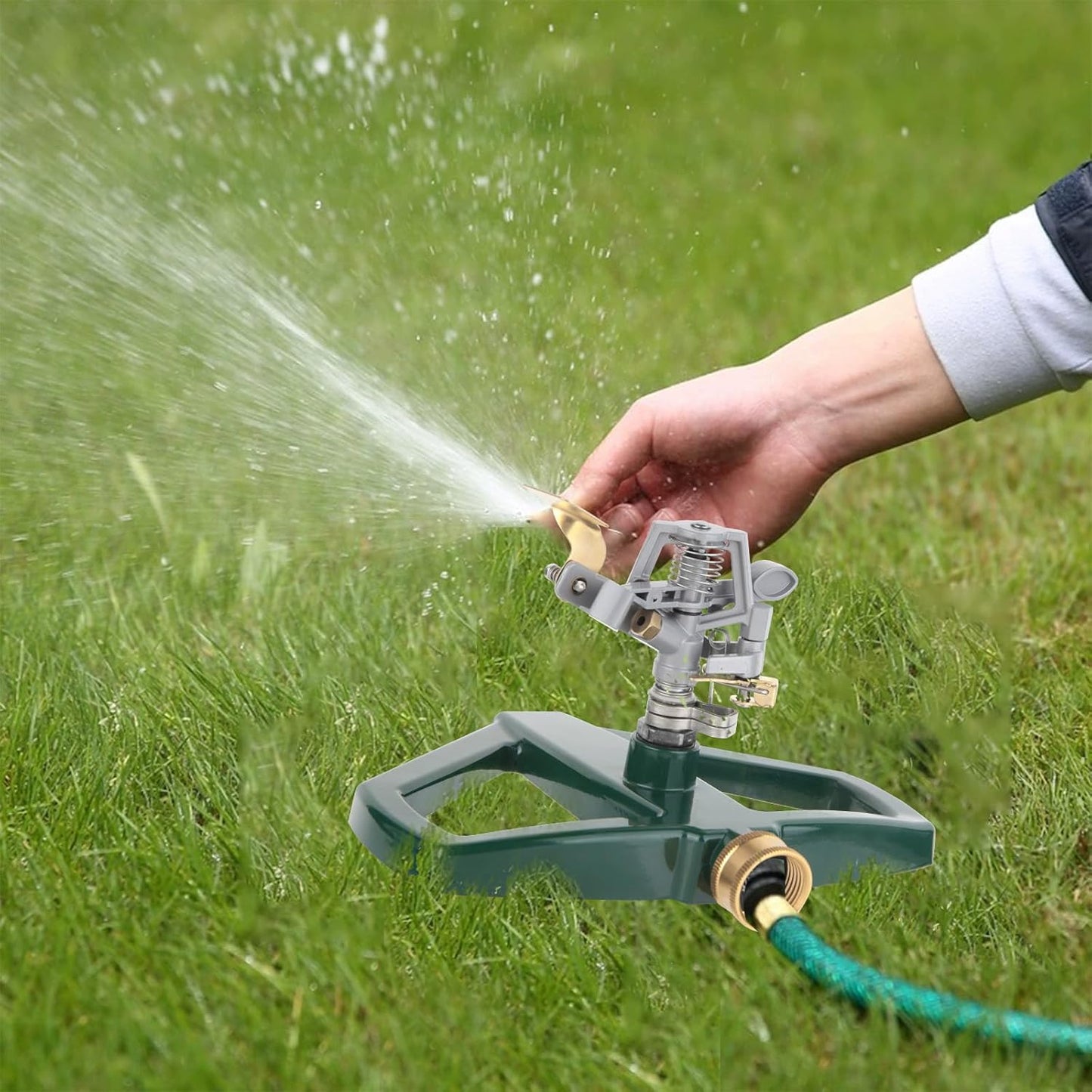 Metal Sprinklers for Yard Heavy Duty Zinc Alloy Pulsating Impact Sprinkler, Adjustable Rainbird Sprinkler Head with Metal Base, Sprinkler System for Lawn Yard Large Area Garden