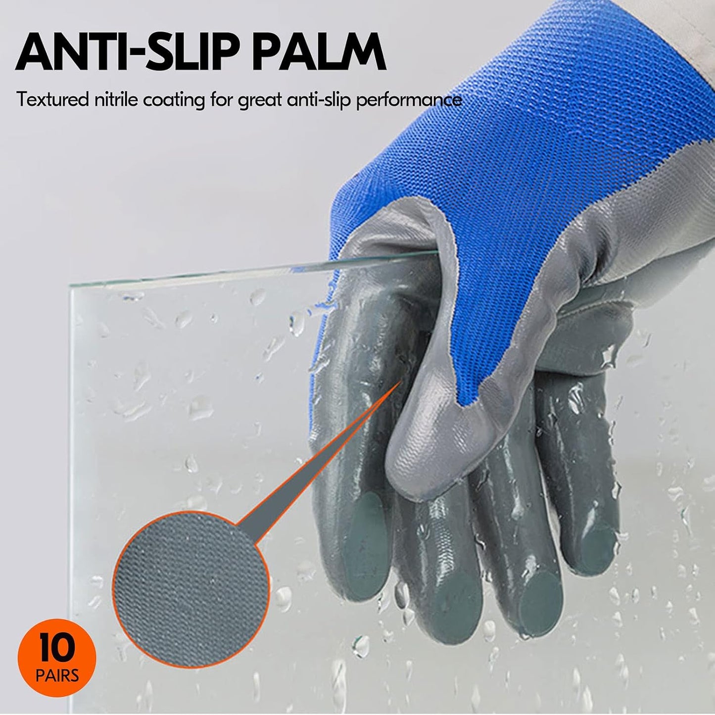 Vgo 10-Pairs Safety Work Gloves, Gardening Gloves, Non-slip Nitrile coating, Dipping Gloves (Size S, Blue, NT2110)