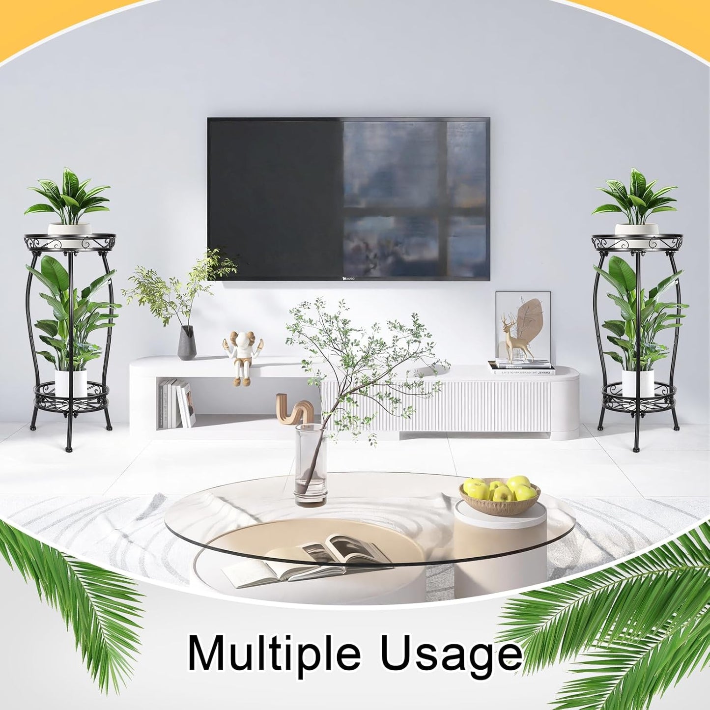 2 Tier Rustproof Iron Plant Stand - Heavy Duty Outdoor Plant Stands For Patio, Balcony Or Garden Or Planter Corner - Plant Stand Indoor (Black)