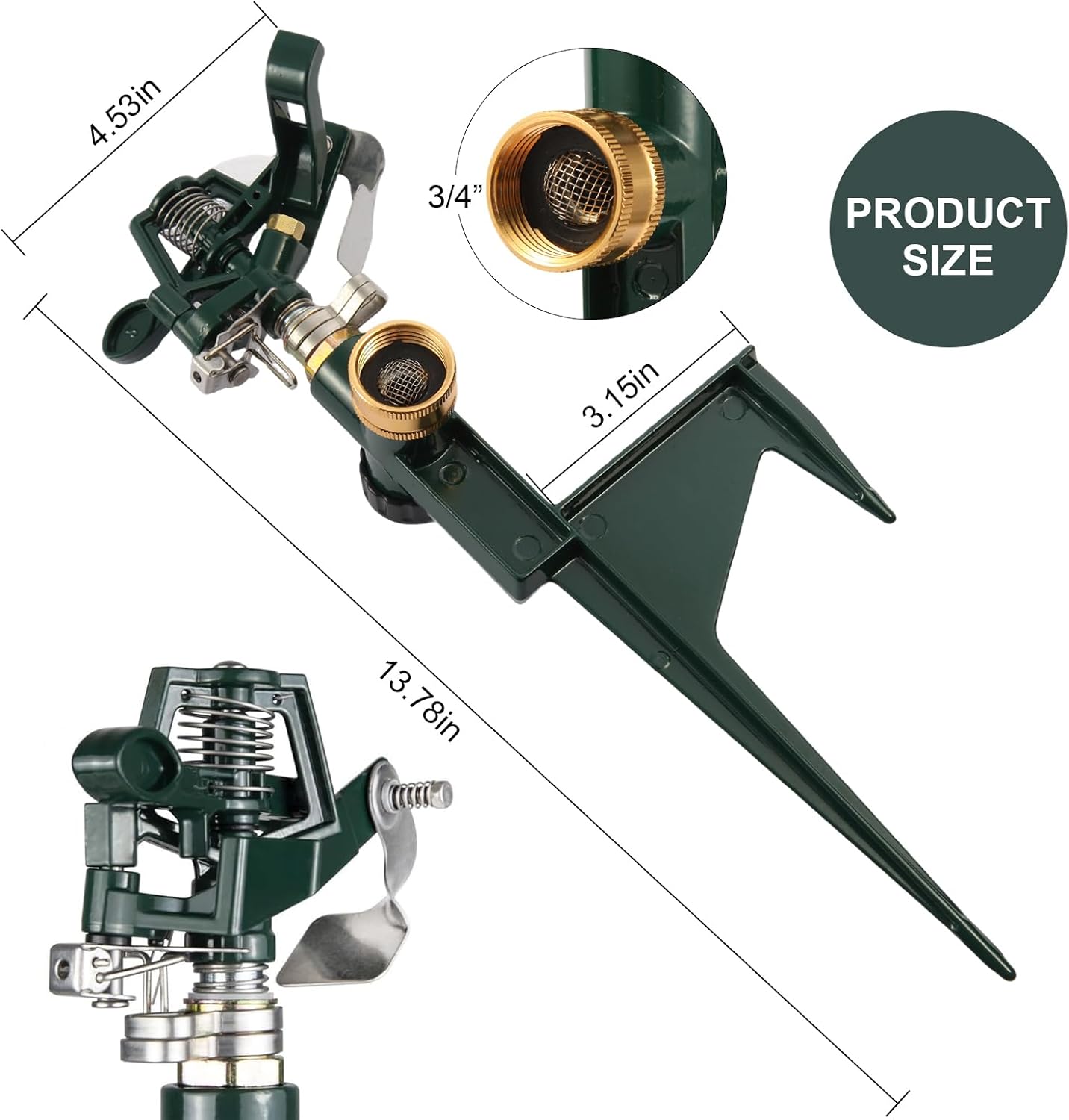 2 Packs Green Garden Sprinklers, Zinc Alloy Water Bird Sprinkler on Metal Base, Adjustable 360 Degree Lawn Irrigation for Yard