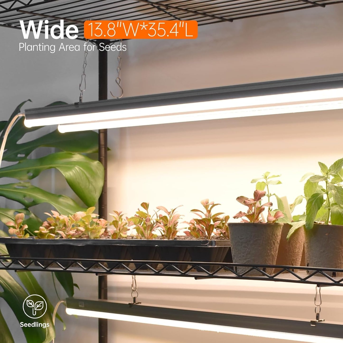 Plant Shelf with Grow Light with Timer, Tall Plant Stand with Adjustable Rack and Wheels, 6 Pack T5 3FT Full Spectrum Grow Lights for Indoor Plants, Seed Starting, Seed Tray, 35.4"x13.8"x70.8"