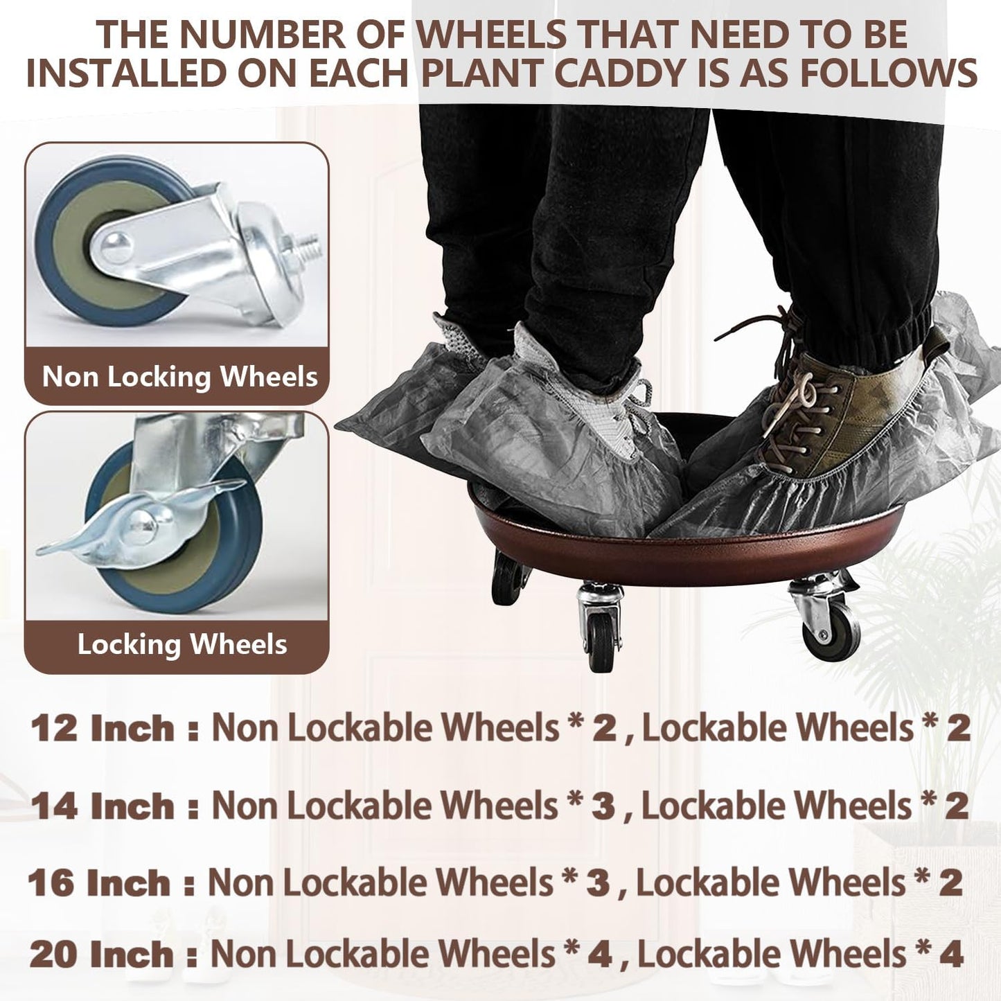 Heavy Duty Plant Caddy with Solid Rubber Wheels, Lockable, Increased Load Capacity, One-Minute Installation, Suitable for Indoor, Outdoor, Patio, Garden Settings, 20 Inches 1PACK, Bronze