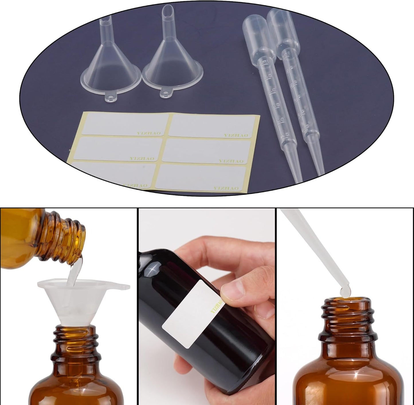 YIZHAO Black Glass Spray Bottles 2oz, with Small Fine Mist Spray, Metal Cap, Refillable for Essential Oil,Travel,Cleaning,Perfume,Aromatherapy,Makeup – 6 Pcs