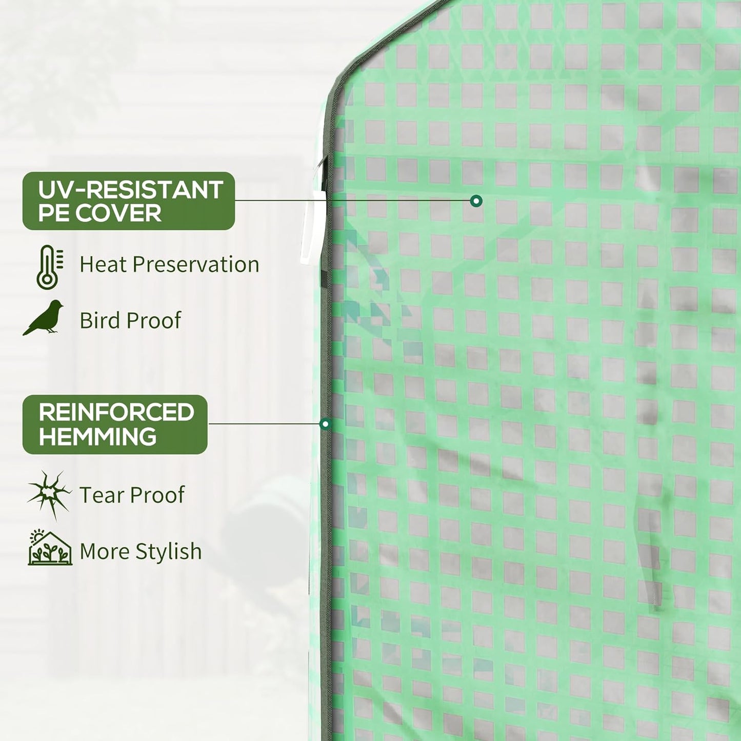 Outsunny 4.6' x 4.7' Portable Greenhouse, Water/UV Resistant Walk-in Small Outdoor Green House with 2 Tier U-Shaped Flower Rack Shelves, Roll Up Door & Windows, Green