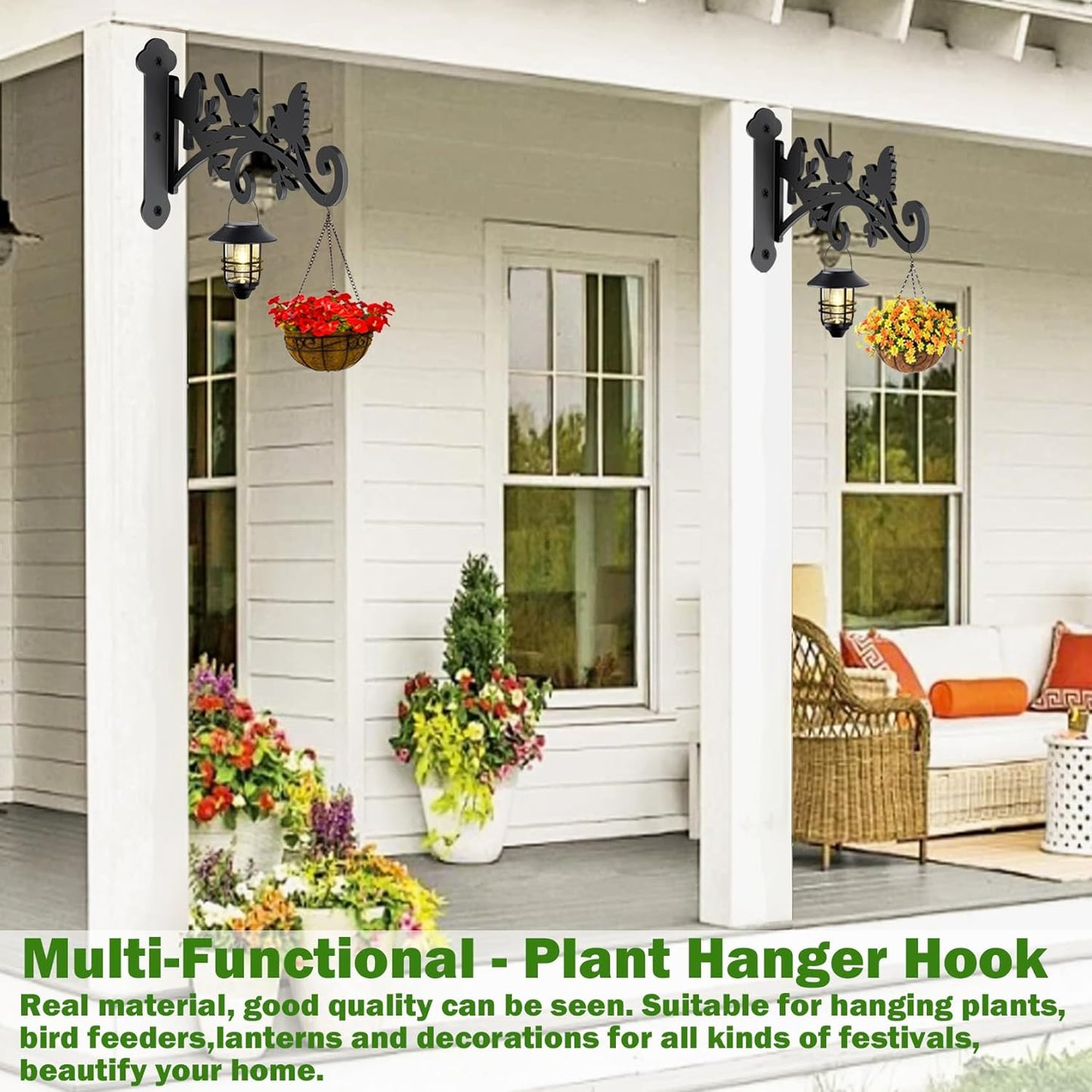 2 Pack Hanging Plant Hanger Outdoor 9-in Hanging Basket Wall Hooks - Heavy Duty Metal Plant Bracket Hook for Flower Baskets,Bird Feeder,Lantern
