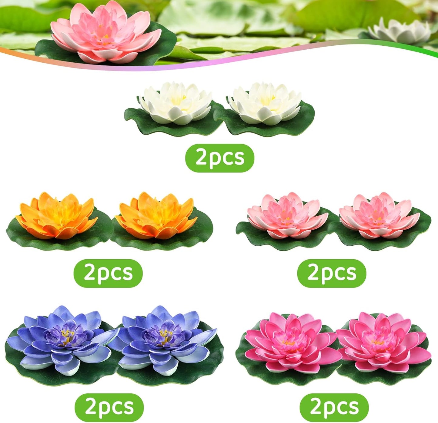 10PCS 3 Sizes Artificial Foam Lotus Floating Flowers with Water Lily Pad Ornaments for Home Garden Pond Decor Pools Water Decorations, Colorful