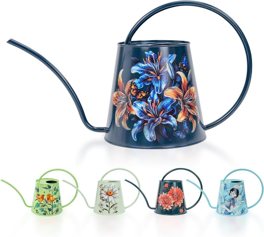 Berry&Bird House Plants Watering Can - Indoor&Outdoor 1/2 Gallon Stainless Steel Water Can with Long Spout Garden Decoration for Flower Bonsai Succulent Gardening Large Watwer Bottle (Lilium Brownii)