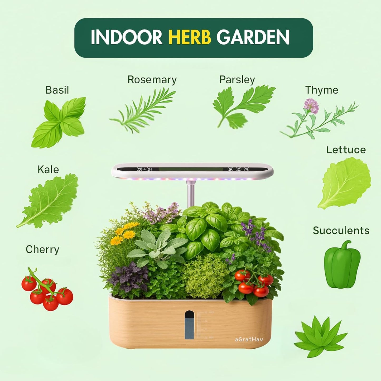 Hydroponics Growing System Kit, Indoor Herb Garden, 14 Pods Upgraded LCD Display, LED Grow Light Quiet Smart Water Pump Automatic Timer, Hydroponic Planter for Home Kitchen Office