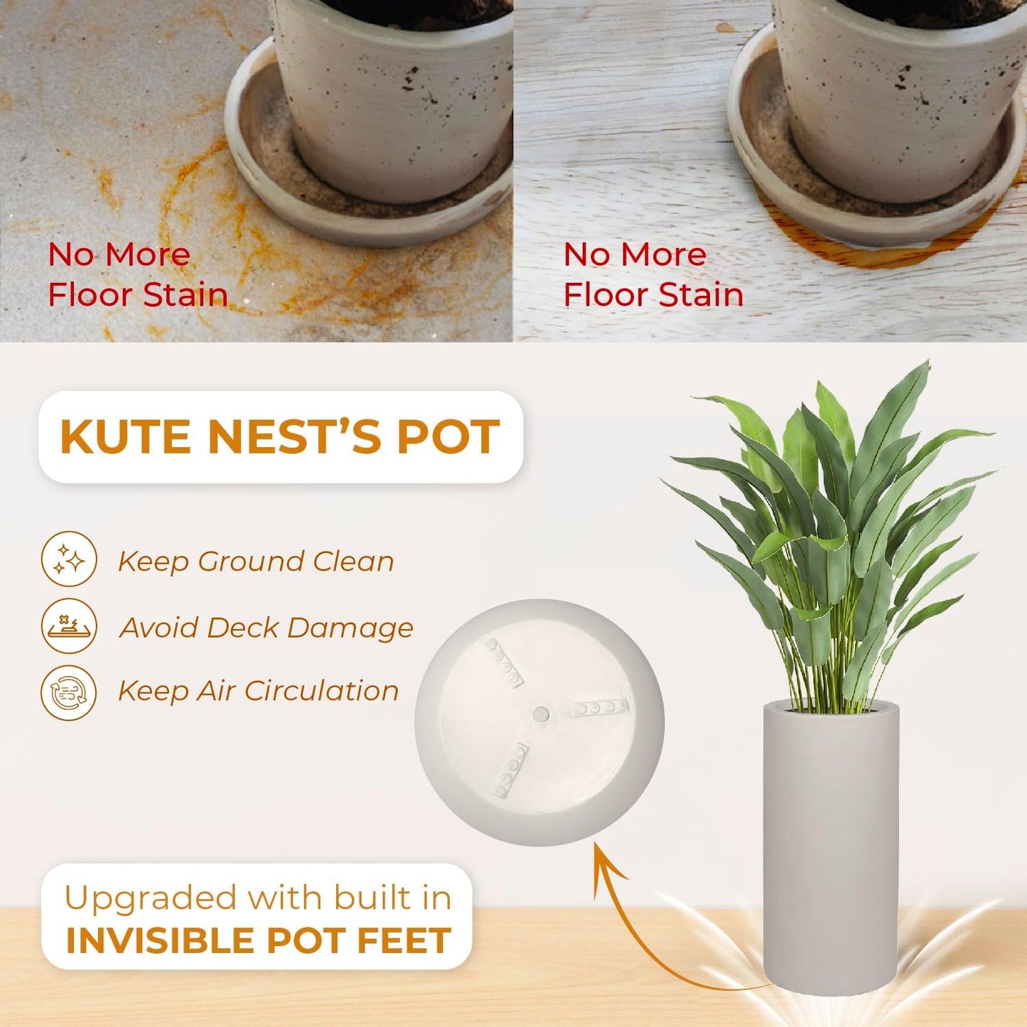 19.5"H x 9.8"D Tubo Fiberstone Cylinder Tall Planter with Drainage Hole, Smooth Finishes, Weather Resistant for Indoor and Outdoor Use, Included 2 Extra Coco Mats (Taupe, 8.2" Pot Opening)