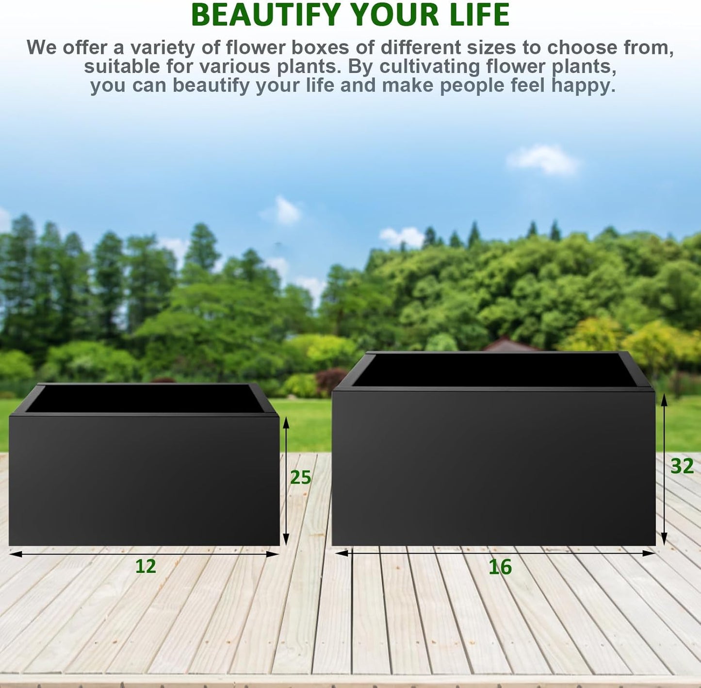 Steel Planter Box 32"x16"x16", Square Metal Planter Box Indoor&Outdoor, Steel Planter Heavy Duty for Commercial and Residential Use