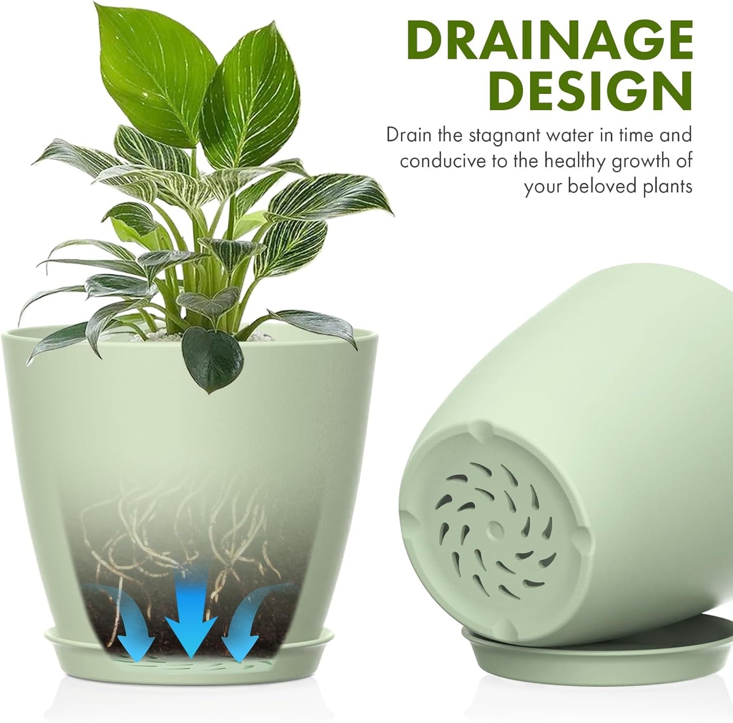 16 Pack 4 Inch Plant Pots with Drainage Holes and Saucers, Pots for Plant Indoor, Plastic Planters for Succulents and Small Plants, Green