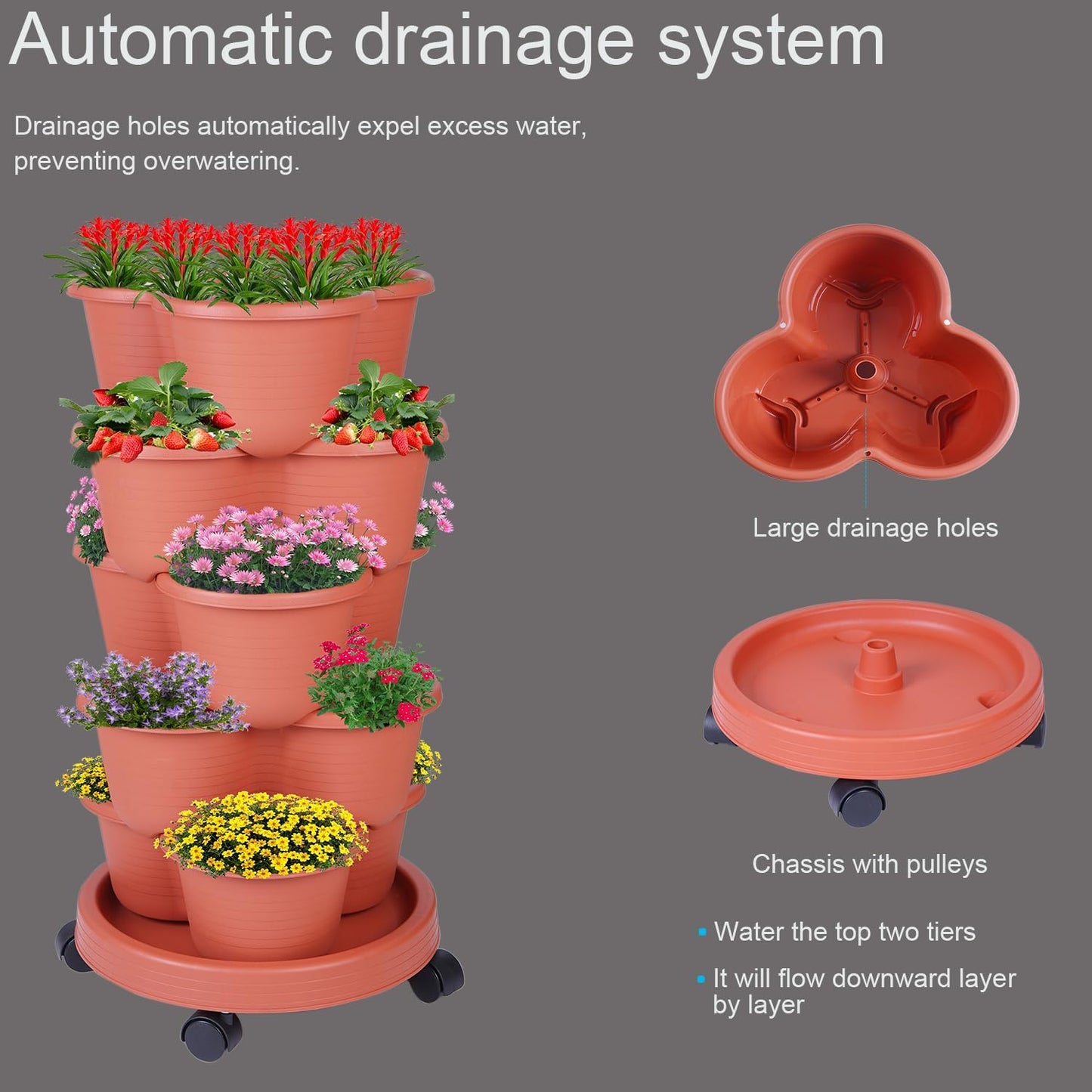 5-Tier Vertical Garden Tower Stackable Planter for Strawberries, Flowers, Vegetables & Herbs(Indoor & Outdoor)