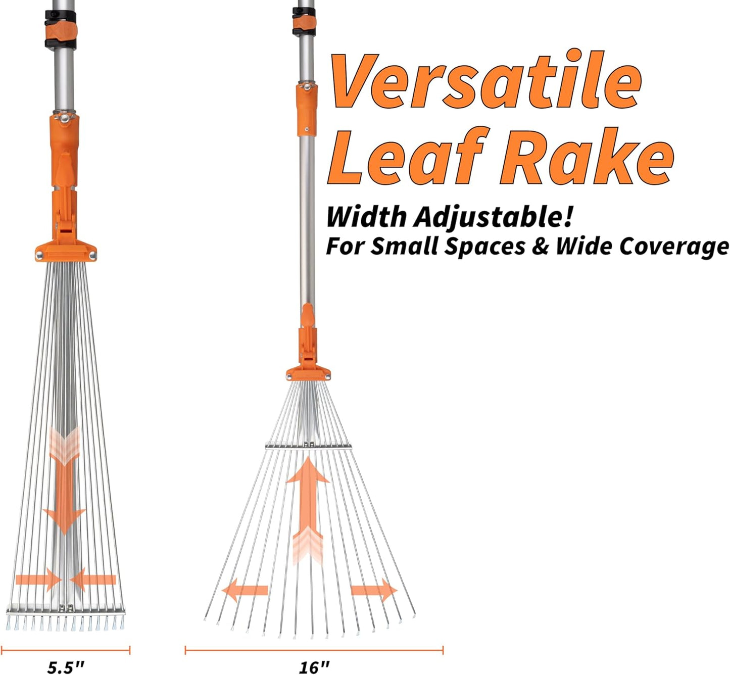 4-12 Telescoping Roof Rake 20 ft Reach // Collapsible Roof Rake for Leaves and Pine with Extension Pole // Roof Cleaning Tool for Gardening and Lawns // High Reach Adjustable Metal Leaf Raker
