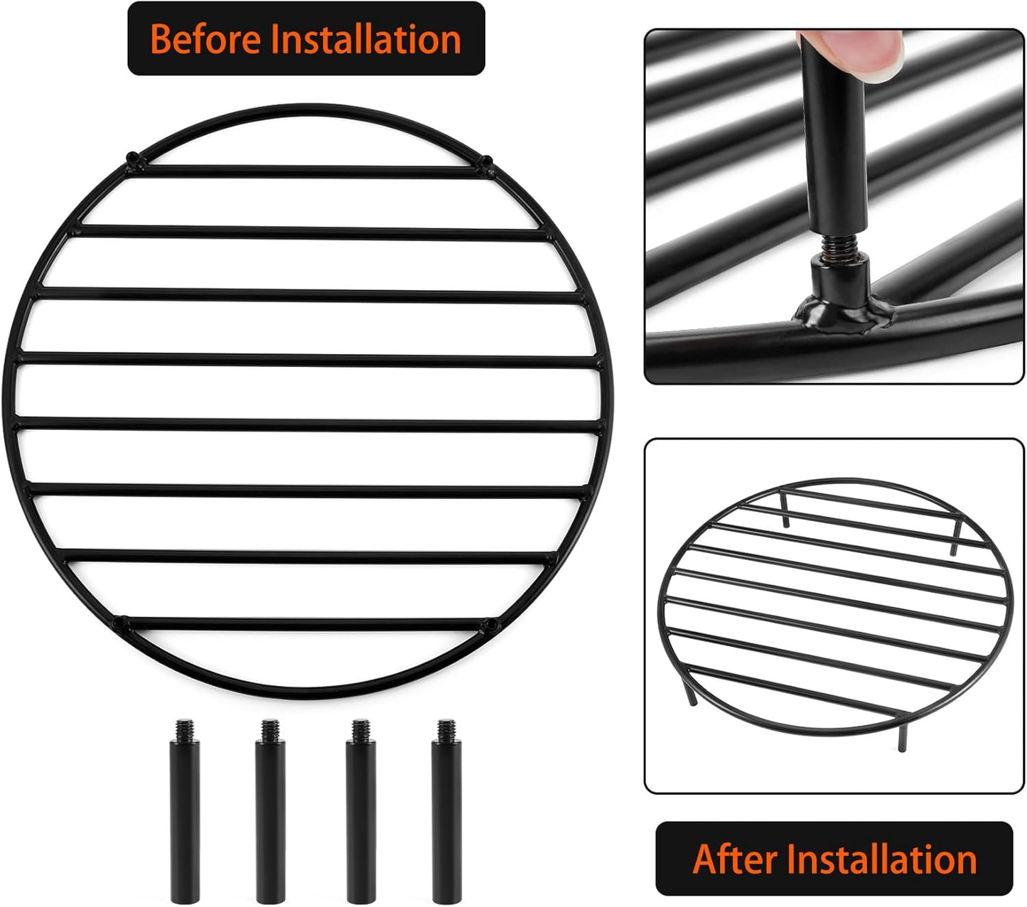 only fire Round Fire Pit Grate with 4 Legs for Outdoor Campfire Grill Cooking, 30 Inch