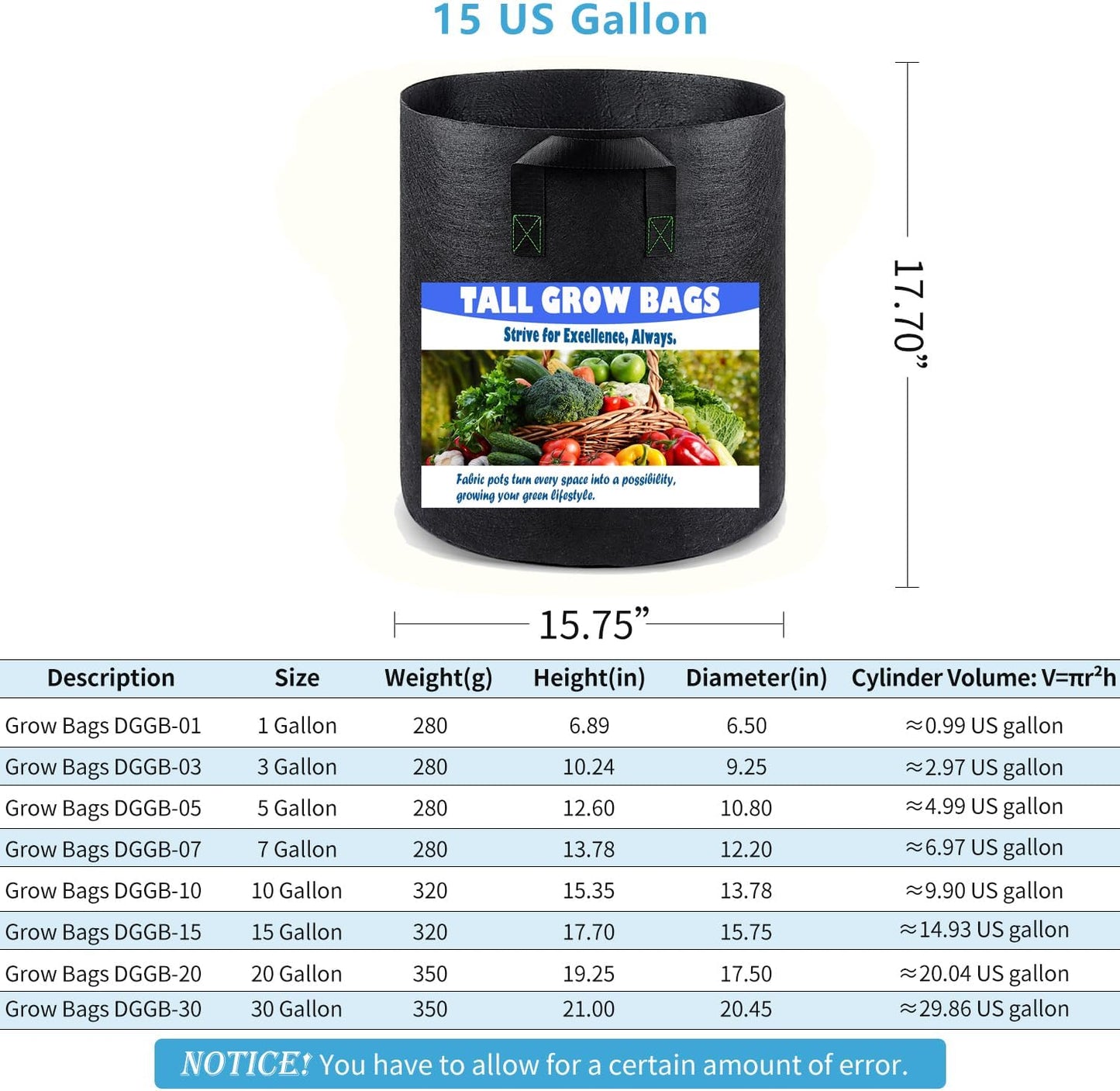 15 Gallon 2 Pack Grow Bags, Heavy Duty Nonwoven Aeration Fabric Plant Grow Pots for Vegetables