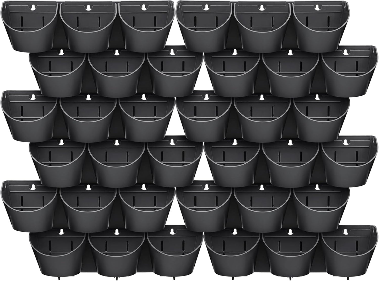 Worth Garden Upgraded 12 Sets (36-Pocket) Self Watering Stackable Vertical Planters - Wall Mounted Plastic Plant Grow Pots fr Strawberries Flowers Herbs - Indoor Outdoor Green Wall Decoration (Black)