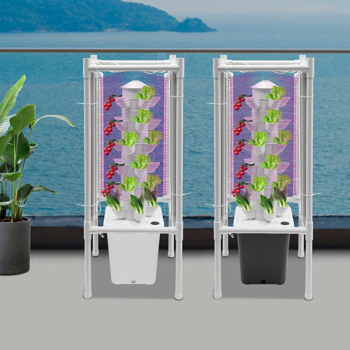 Hydroponics Growing System Kit, 30-Plant Tower Garden Vertical Planter Germination Kit with Grow Light&Water Pump, Herb Garden Planter Indoor Kit, Hydroponic Growing Tower for Indoor Gardening (Gray)