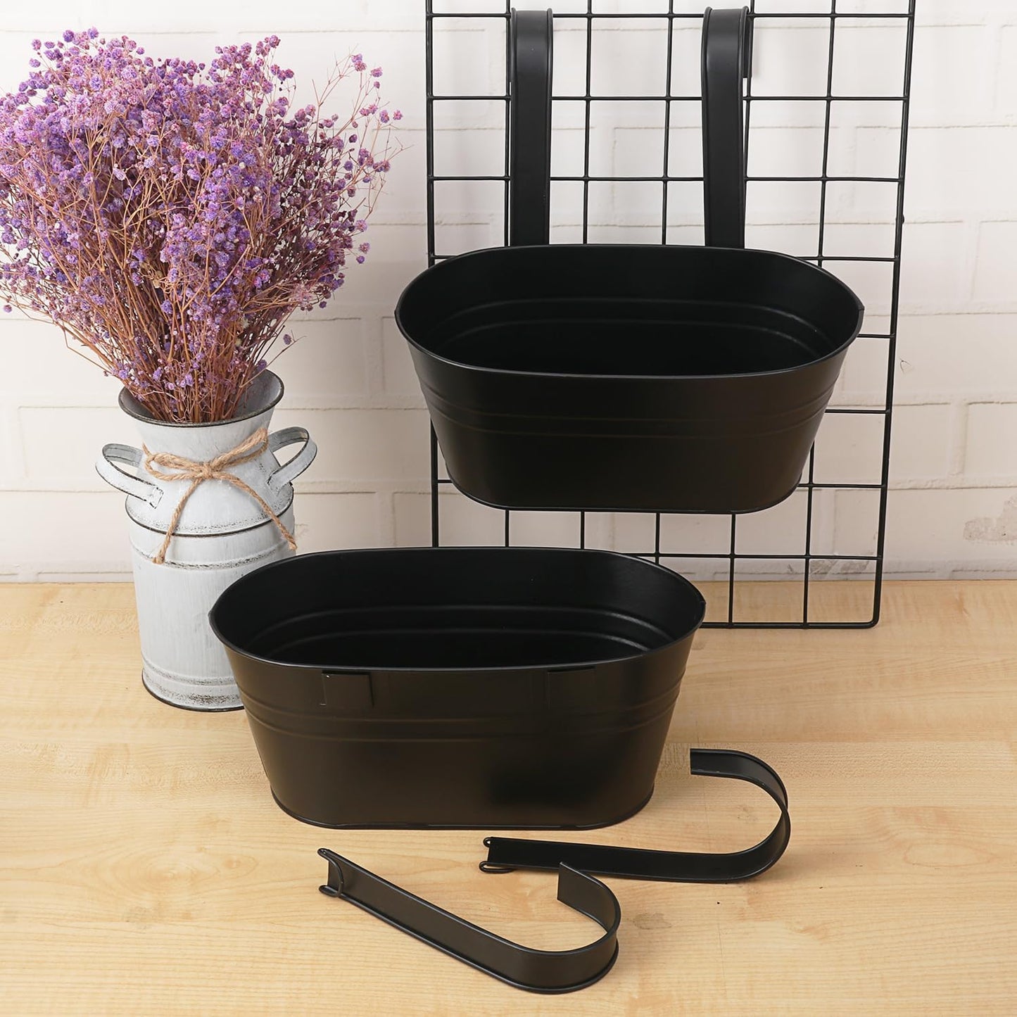 6 Pack Metal Railing Planter for Outdoor Plants, BlackIron Railing Planters, Metal Window Hanging Flower Pots for Balcony, Fence, and Patio Railings, Garden Decor with Drainage Holes