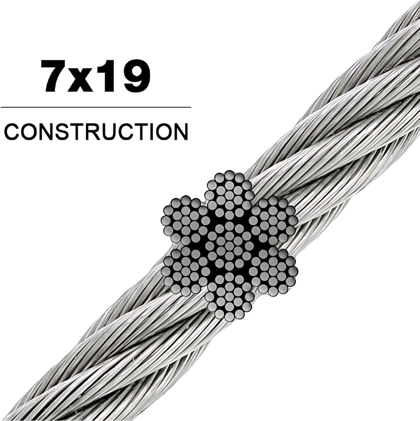 Galvanized Aircraft Cable Wire Rope 3/8" 7x19-150 ft Reel for DIY Cable Decking Railing System, Marine Grade