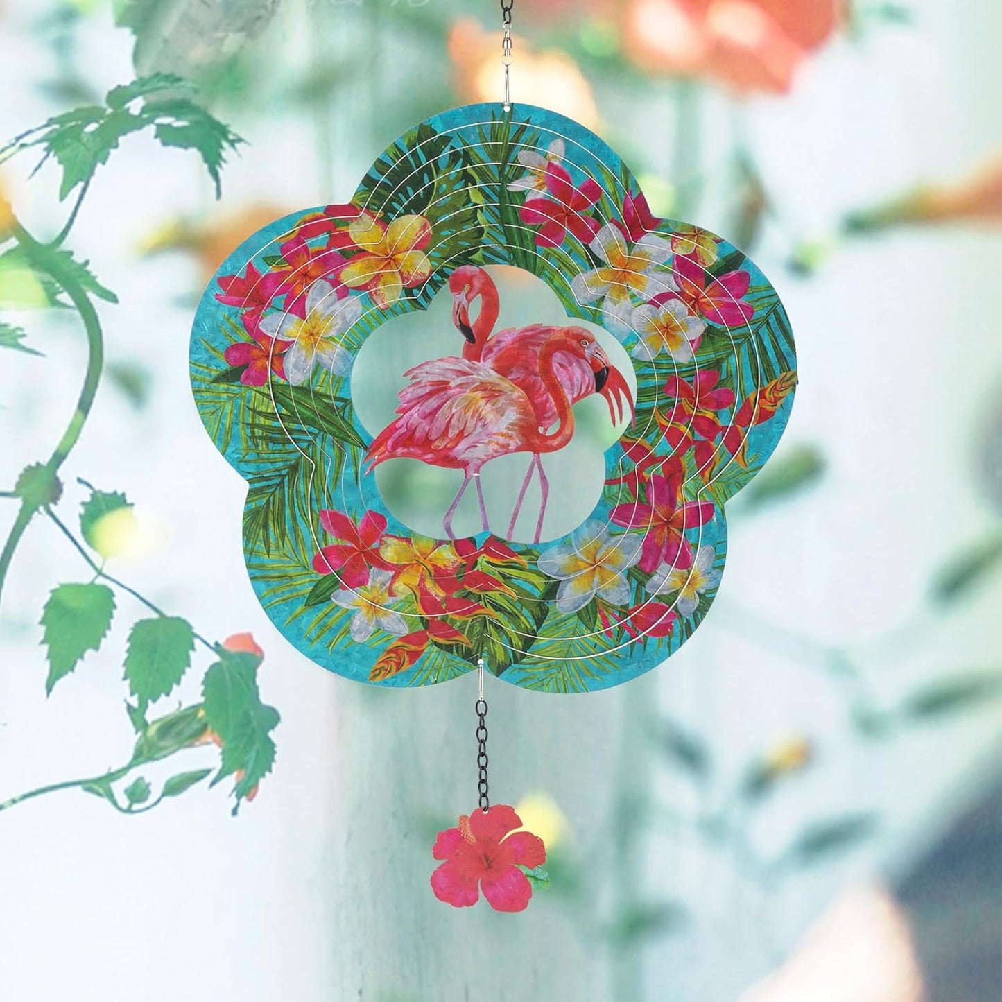 Flamingo Hanging Wind Spinners - Flamingo Gifts for Mom Women Grandma, Metal 12-Inch 3D Laser Cut Art Outdoor Kinetic Wind Spinner Clearance for Yard Patio Garden/Indoor Decor