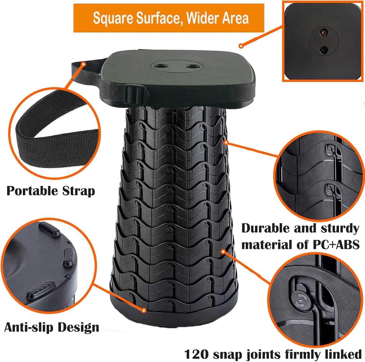 Collapsible Camping Stool with Seat Cushion & Nylon Bag, Square Portable Telescopic Stool, Lightweight Sturdy Foldable Stool for Camp Fishing Picnic, Max Load 550 lb