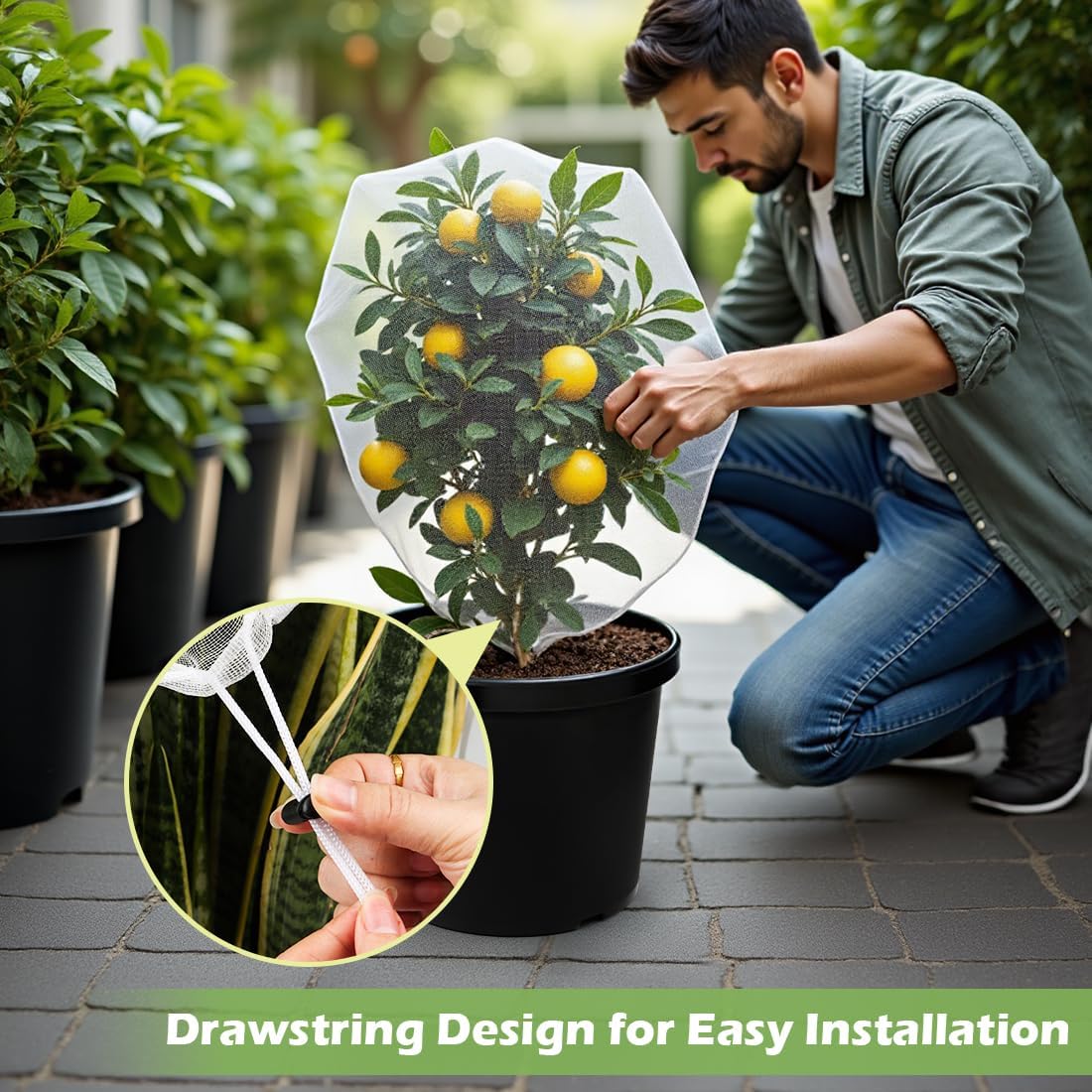 12-Inch Reusable Nursery Pots with Durable Bird Netting Covers for Outdoor/Indoor Plants, 5-Gallon Garden Pots & Bird Netting for Garden Protection Bundle, Gardening Gifts for Women (5-Pack)