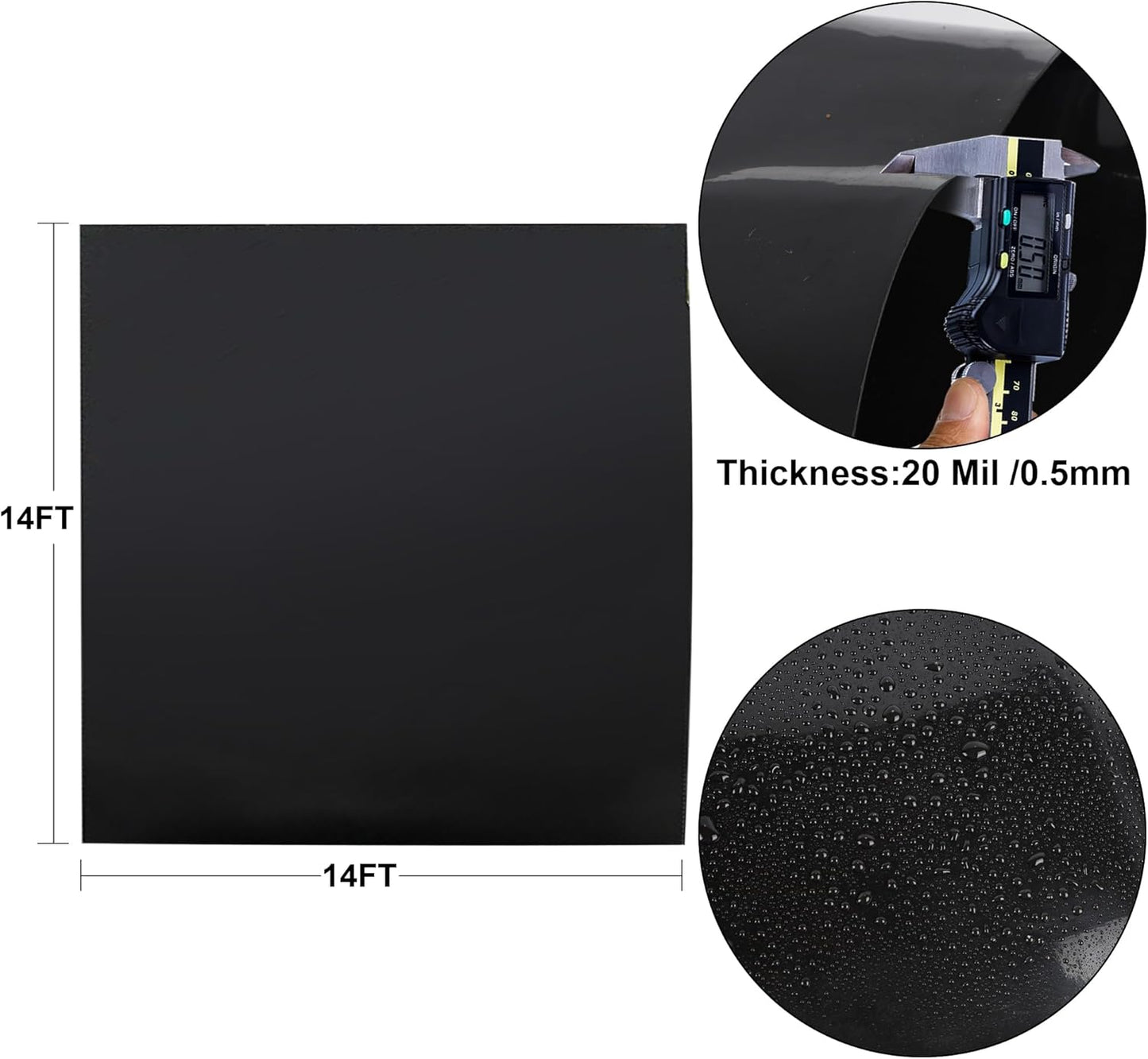 14 x 14 FT Pond Liner, 20 Mil Fish Pond HDPE Liner, Pond Liners for Outdoor Ponds, Koi Ponds, Garden Fountain, Waterfall