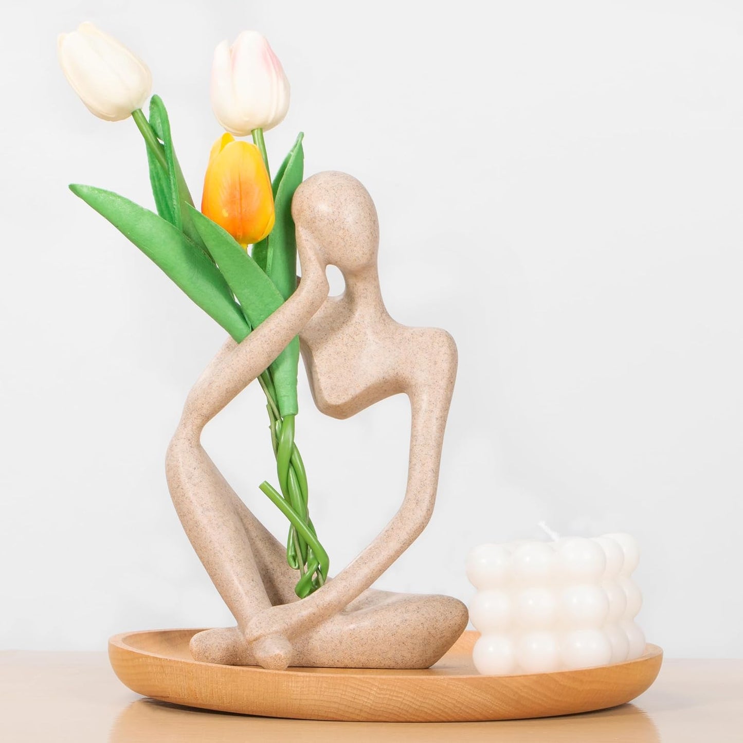 INNOLITES Boho Decor Thinker Statue Abstract Art Sculpture, Sandstone Resin Collectible Figurines for Home Living Room Office Shelf Decoration (Sandstone Left)