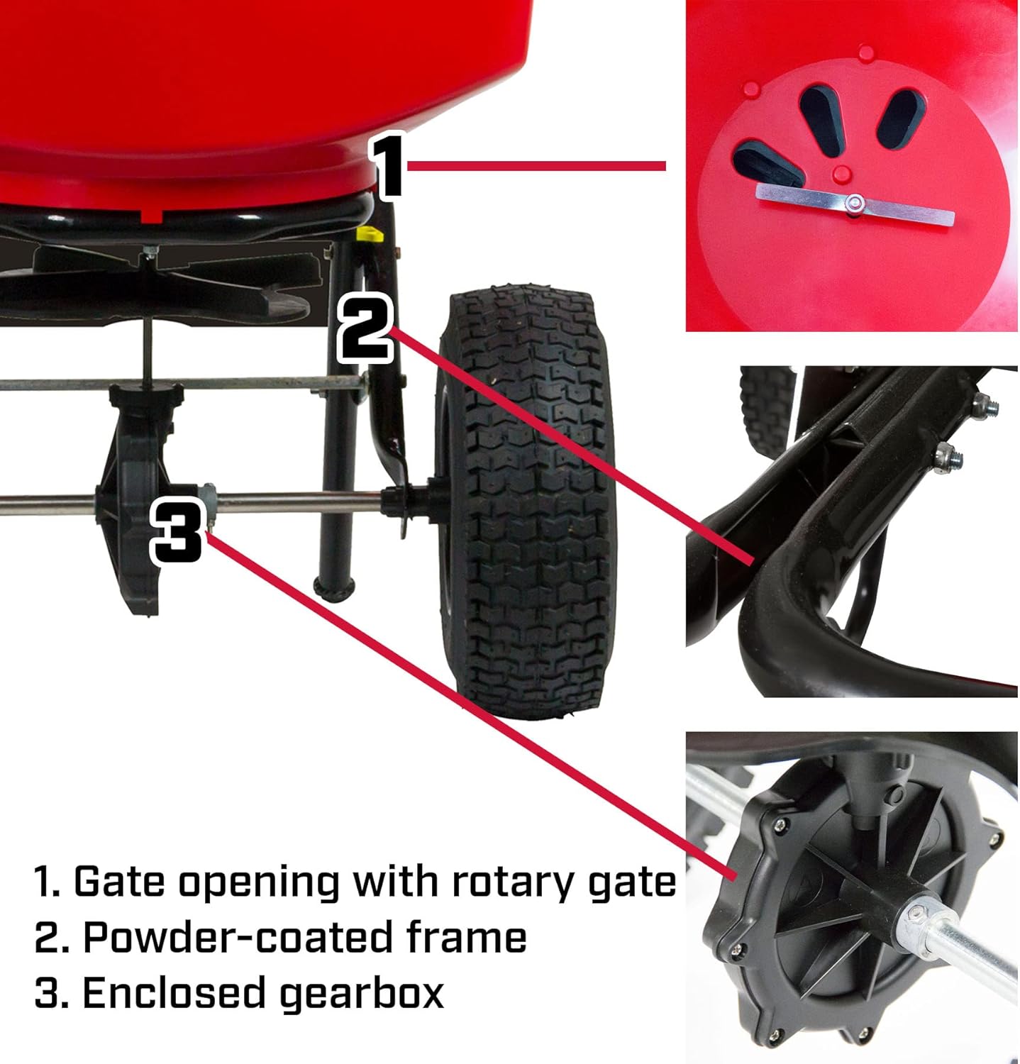 Chapin 8303C Made in the USA 100 lb. Contractor Turf Broadcast Spreader with Enclosed Gears System, Rugged Powder Coated Steel Frame, 12 Inch Tire, Includes Rain Cover and Grate, Red