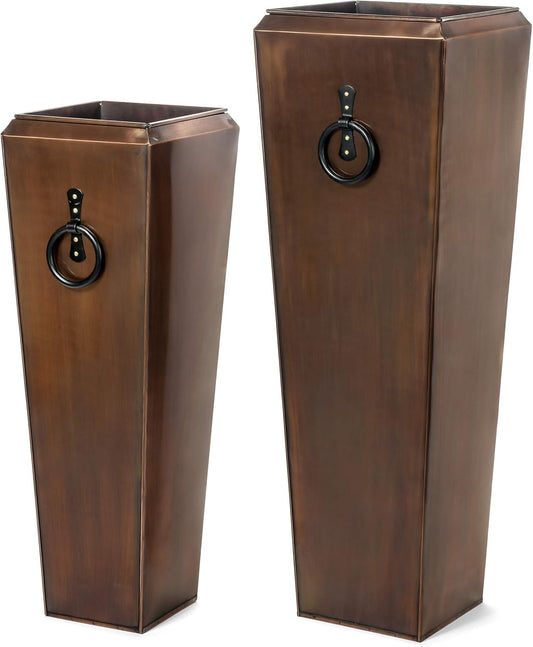 H Potter Tall Planter Antique Copper Patio Deck Indoor Outdoor Garden Flower Planters Set of 2