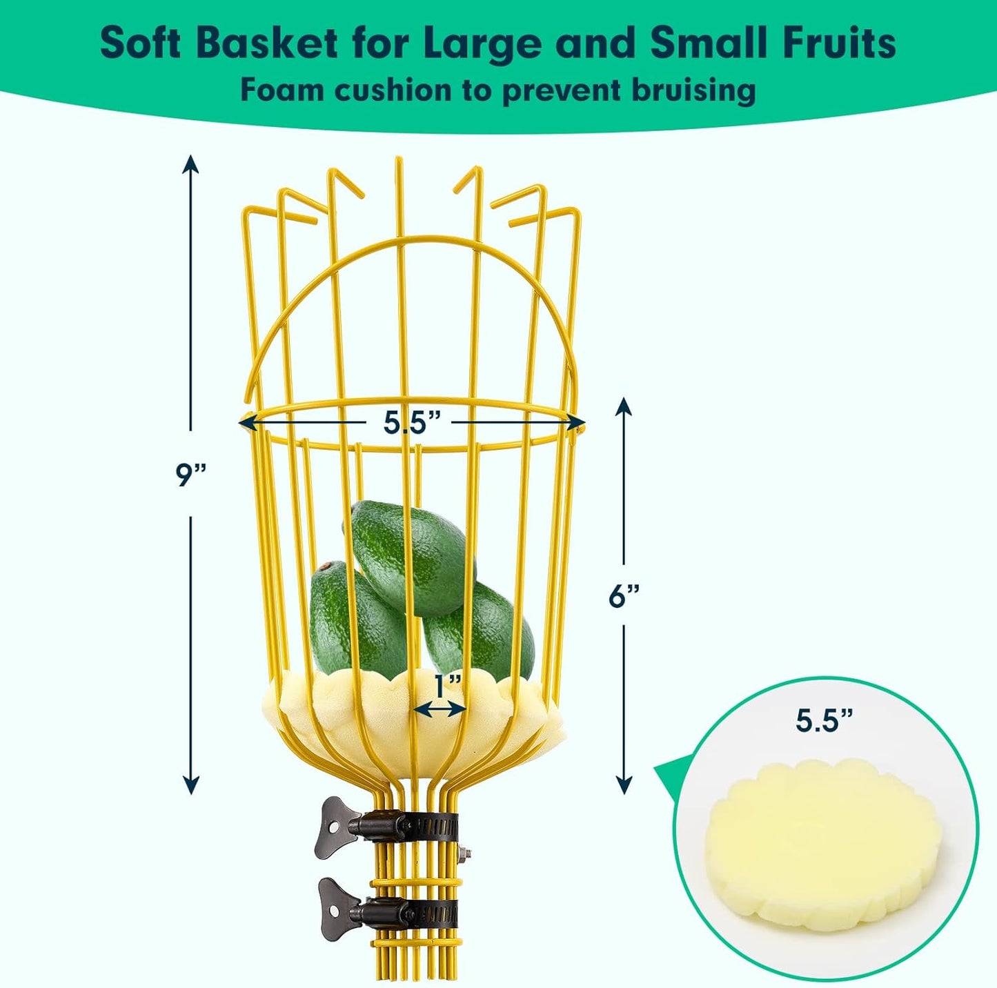 Fruit Picker, 66 Inch Long Heavy Duty Fruit Picker Tool with Fruit Basket, Adjustable Splicing Extension Fruit Picker Pole Fruit Picking Grabber