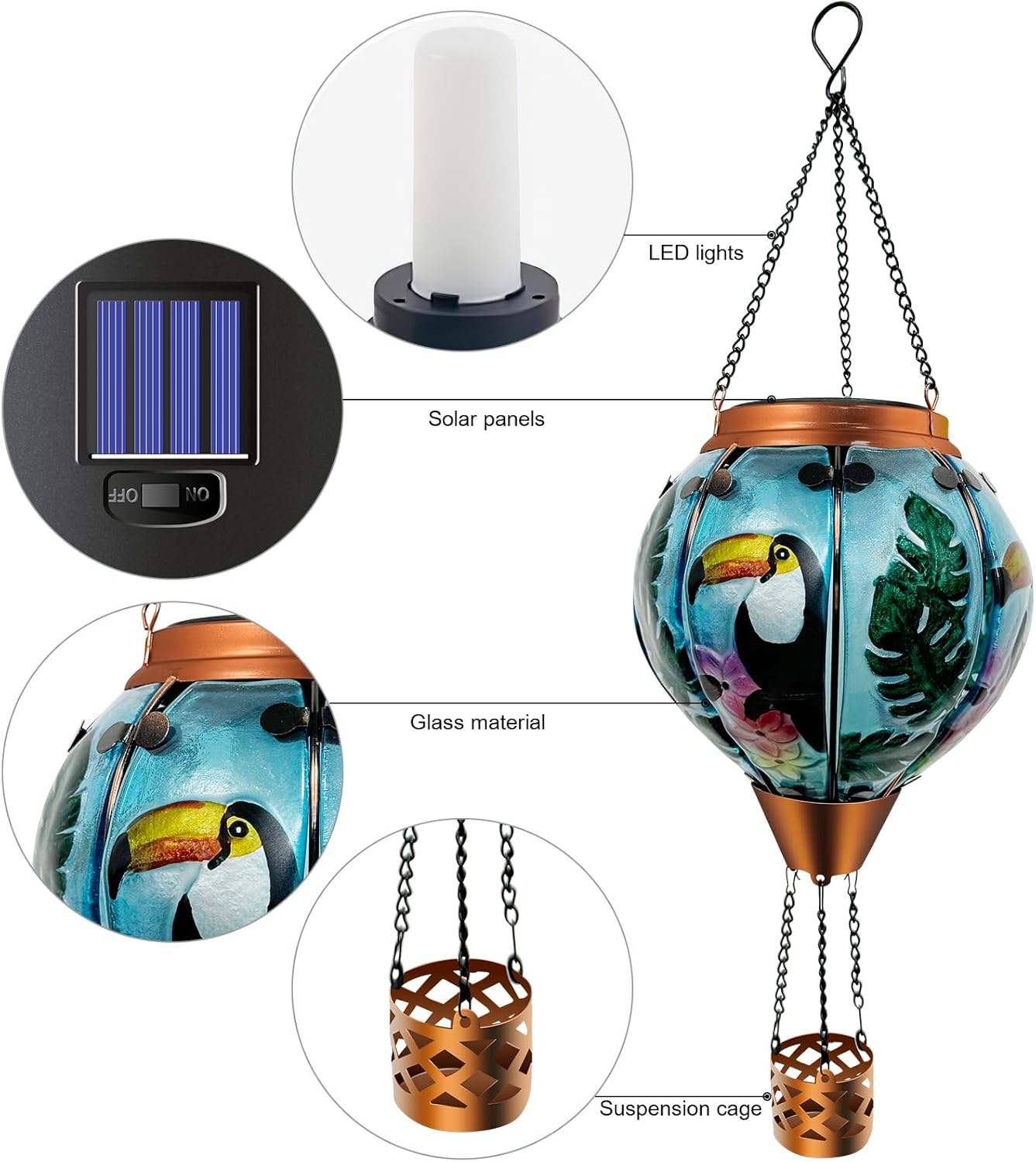 Hot Air Balloon Solar Light Waterproof Pendant Light with Flickering Flame for Garden Patio and Patio Decoration