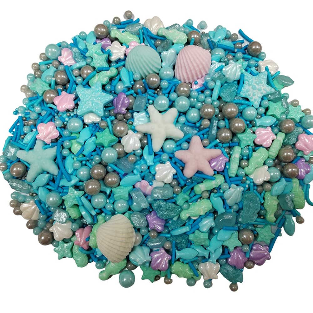 Homankit Ocean Sprinkles for Cake Decorating Edible Hippocampi Starfish Shell Fish Pearl Sugar Sprinkle for Baking Cake Cupcake Toppers Cookie Decorations Sea Theme Birthday Party Supplies