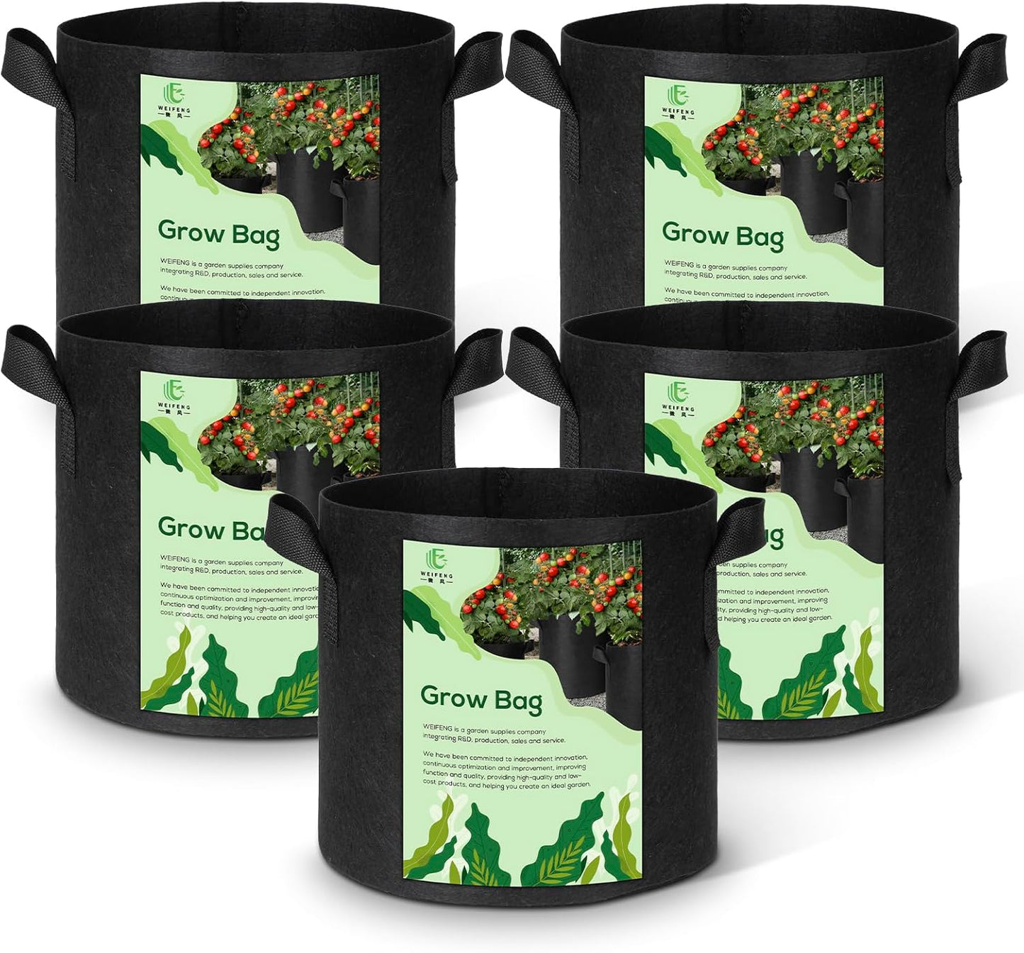 Grow Bags 5 Gallon Thickened Fabric Planting Bag 5-Pack Plant Pots with Handles