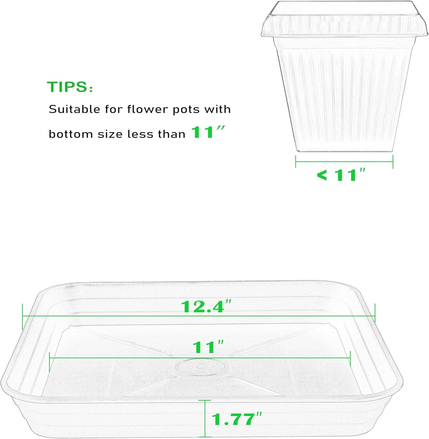 2 Pack Square Plant Saucer Tray 12 inch, Heavy Duty Plastic Plant Saucers for Indoors Outdoor, Flower Plant Drip Trays for Pots, Square Seed Starting Tray, Seedling Growing Trays