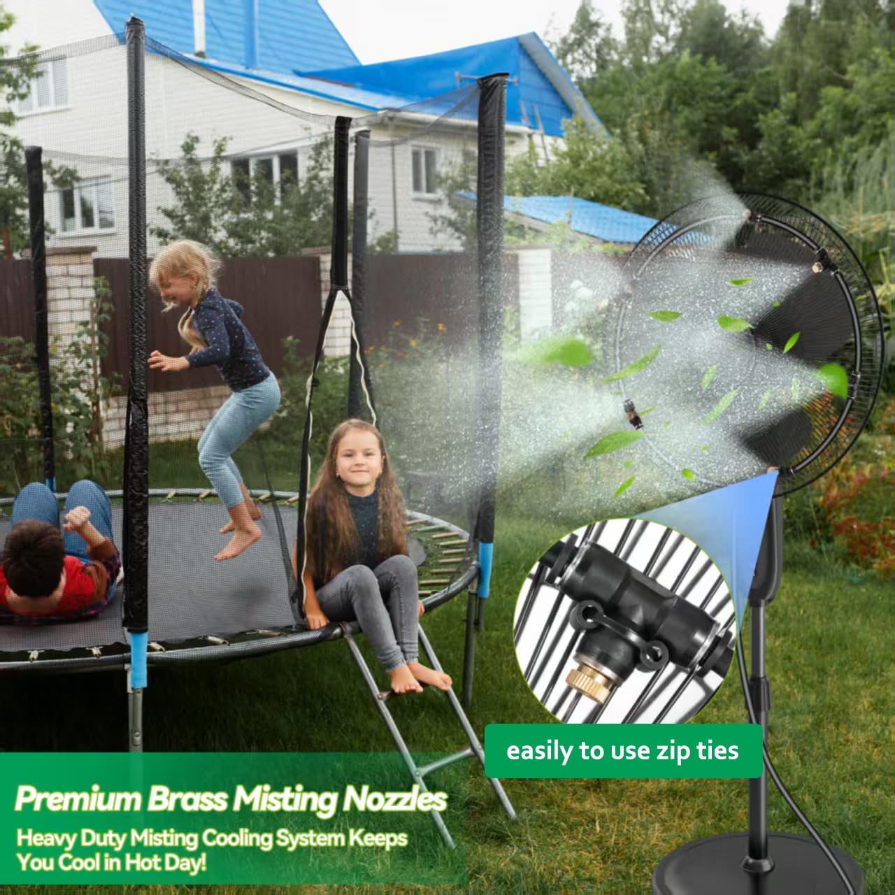 Anti Leak Misting Fans for Outside,Outdoor Misting Fan Kit,19.69FT(6M) with 6 Brass Nozzle + 6m Line + 3/4" Adapter Water Mist Sprayer for Backyard Patio, Perfect for Outdoor Cooling System