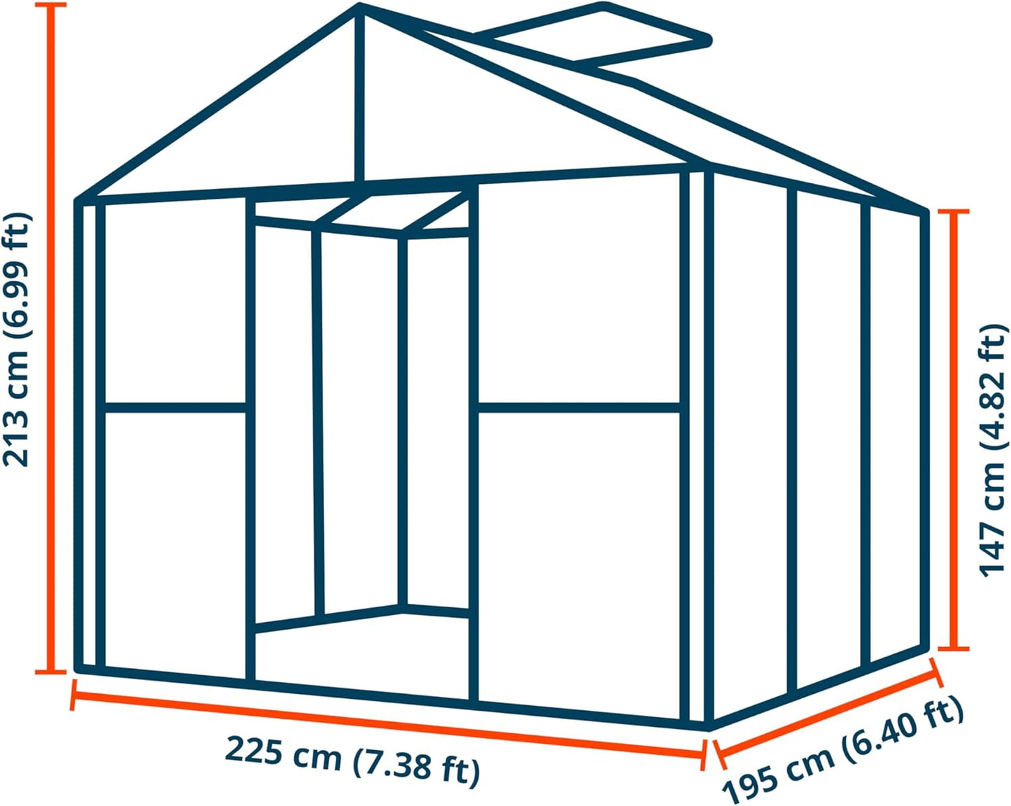 Greenhouse Topas 3 Aluminum Frame 7.4 x 6.4 ft with Approx. 6 mm Polycarbonate Panels