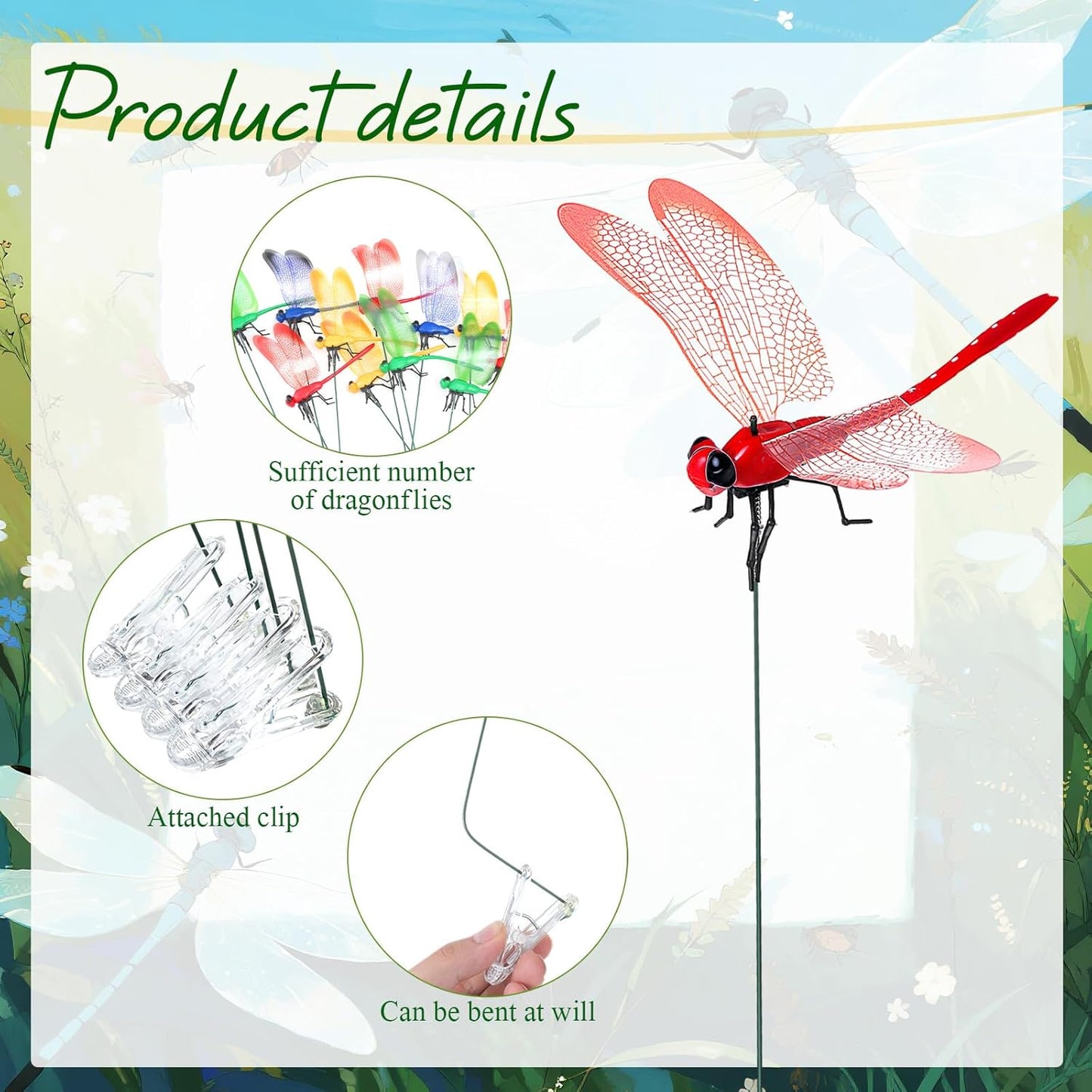 12 Pcs Colorful Dragonfly Clips 3D Simulation Dragonfly Garden Stakes Decor Deer and Horse Fly Deterrent, Bird Fly Scare Devices for Patio Garden Decoration