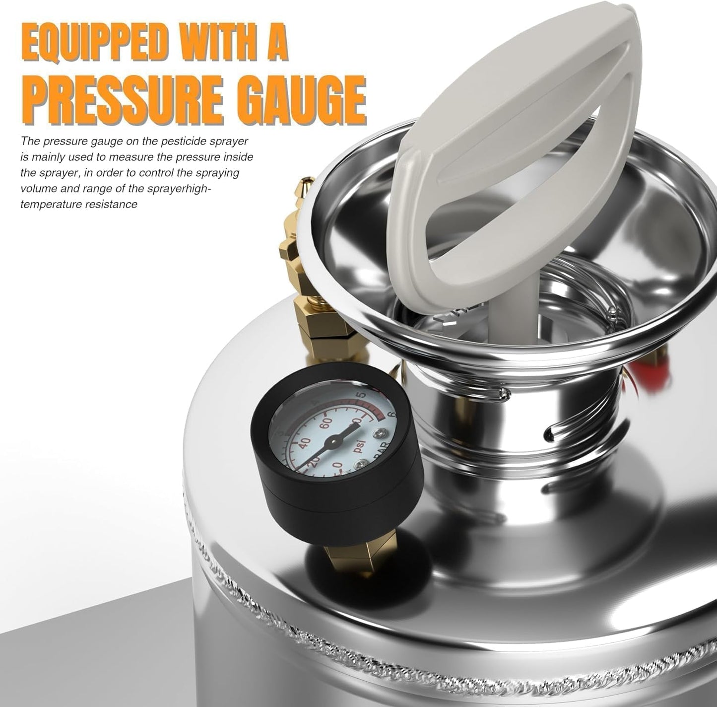 2 Gallon Garden Sprayer, 304 Stainless Steel Chemical Sprayer, Hand Pump Sprayer, with Pressure Gauge, Adjustable Nozzle, 20" Sprayer Wand, 3.3ft Hose & Safety Valve