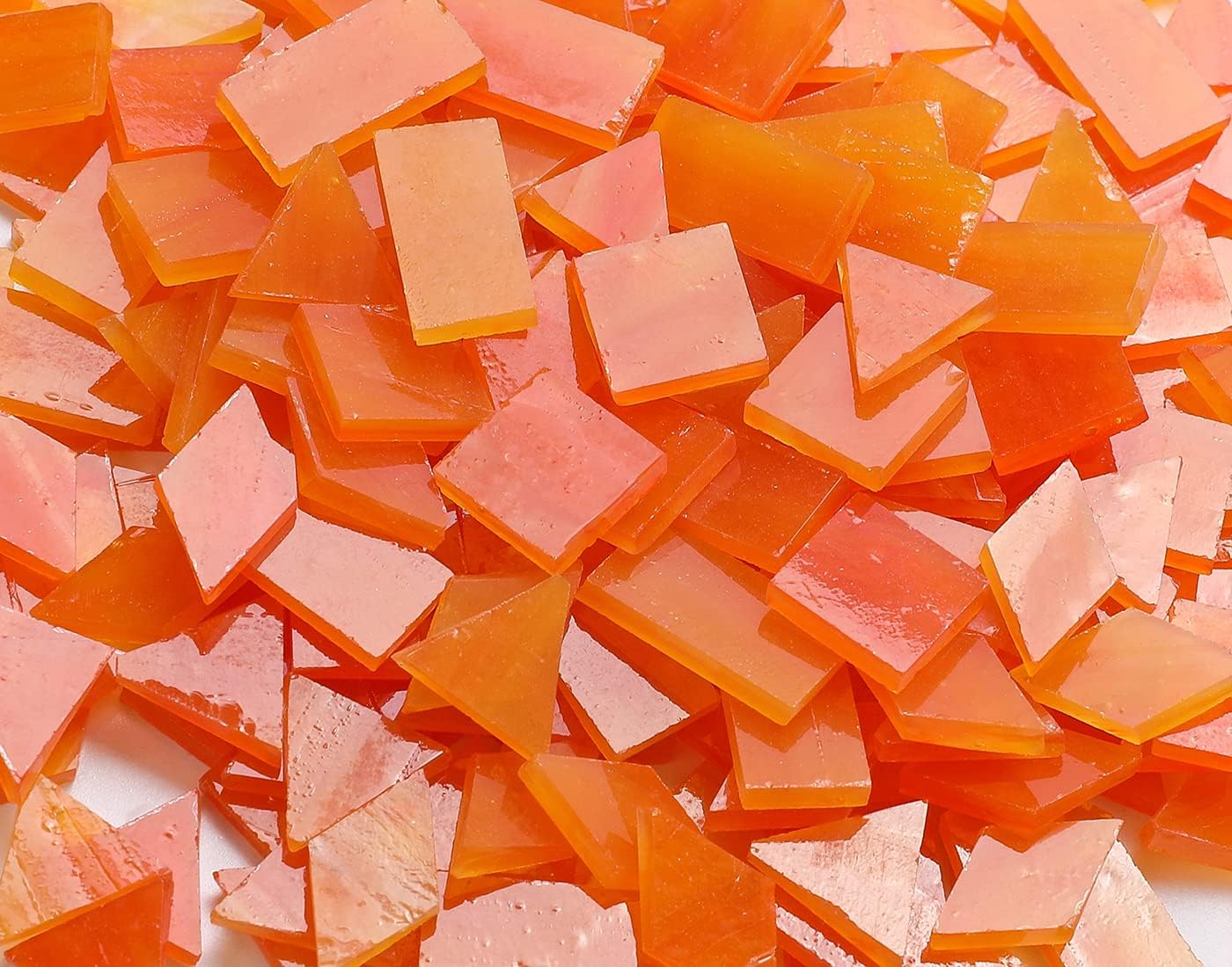 Lanyani 200 Pieces Glass Mosaic Tiles, 4-Shapes Mixed Stained Glass Pieces Tile for Crafts,Orange Ice