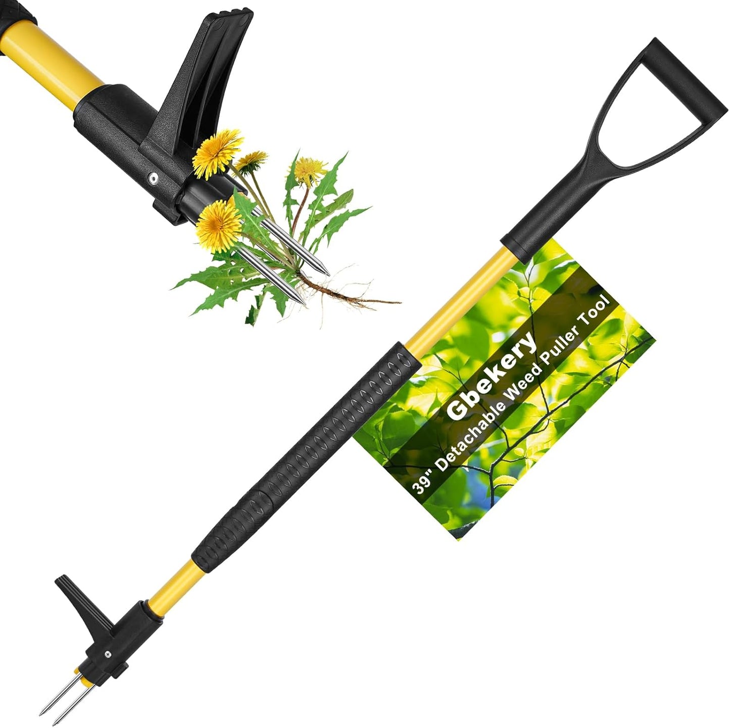 39" Stand Up Weed Puller Tool - Heavy Duty Detachable 3-Claw Weeder with Ergonomic Long D-Handle | Tools for Effortless Garden Weed Removal (Dandelions, Thistles & More)