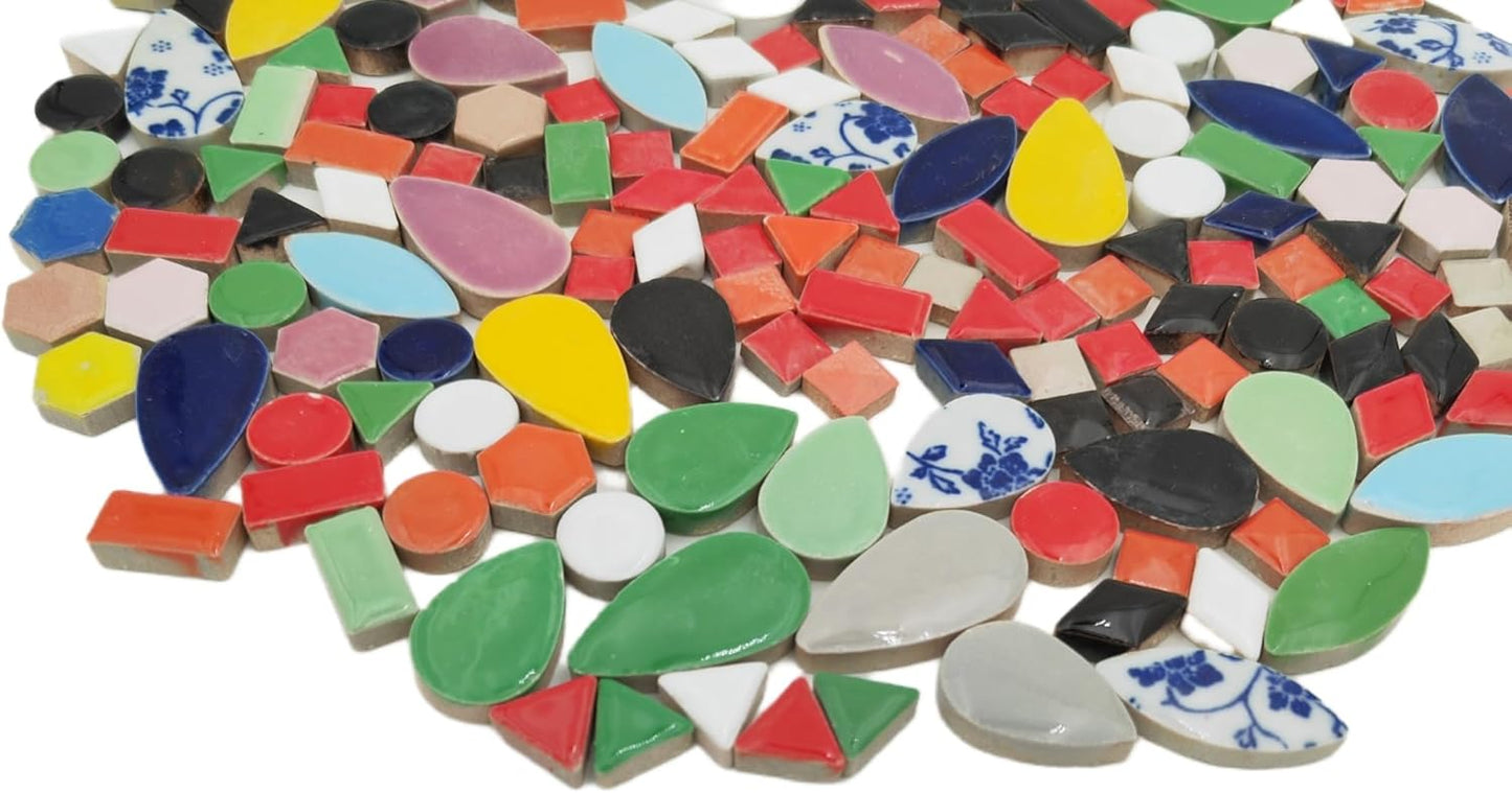 500g/1.1lb Random Color Irregular Ceramics Mosaic Tiles,DIY Making Creative Ceramic Mosaic Tiles for DIY Craft Plates Flowerpots Vases Cups Mosaic Making Supplies (9 Shape Mix Color)