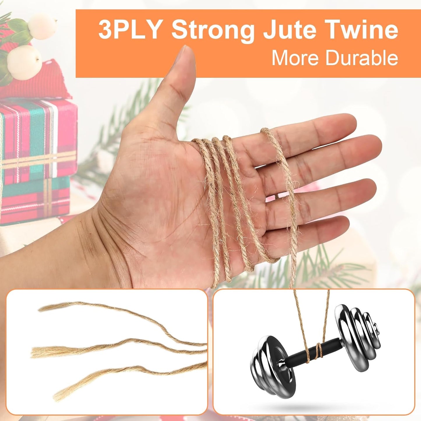 Twine String, 3mm 820FT Jute Rope for Handmade Arts Crafts Gift Wrapping, Burlap String for Gardening Climbing Plant, Hemp Cord for Halloween Christmas Wedding Decoration