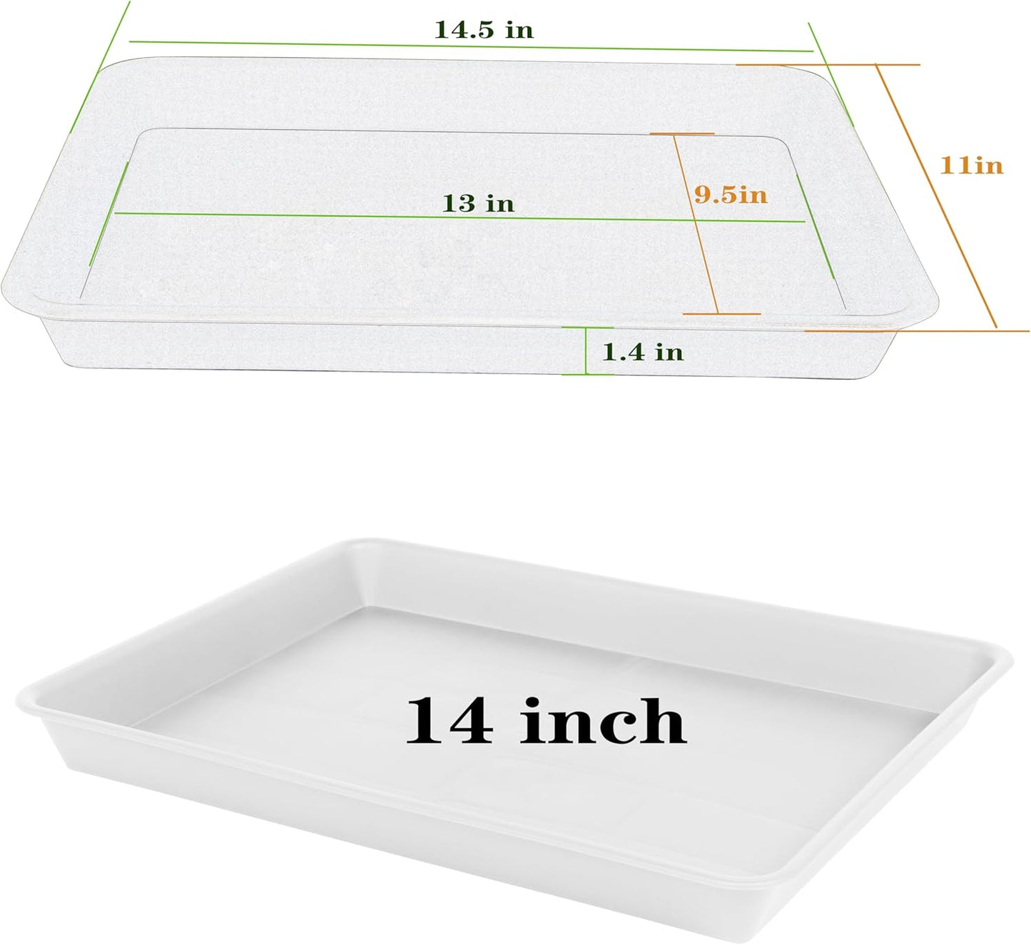 Plant Growing Trays 4 Pack, Plant Tray, 14.5"x11", Heavy Sturdy Plastic Plant Saucer Seed Trays, Seedling Starter Tray, Plant Drip Trays for Indoors, Seed Starter Growing Tray (Creamy White)